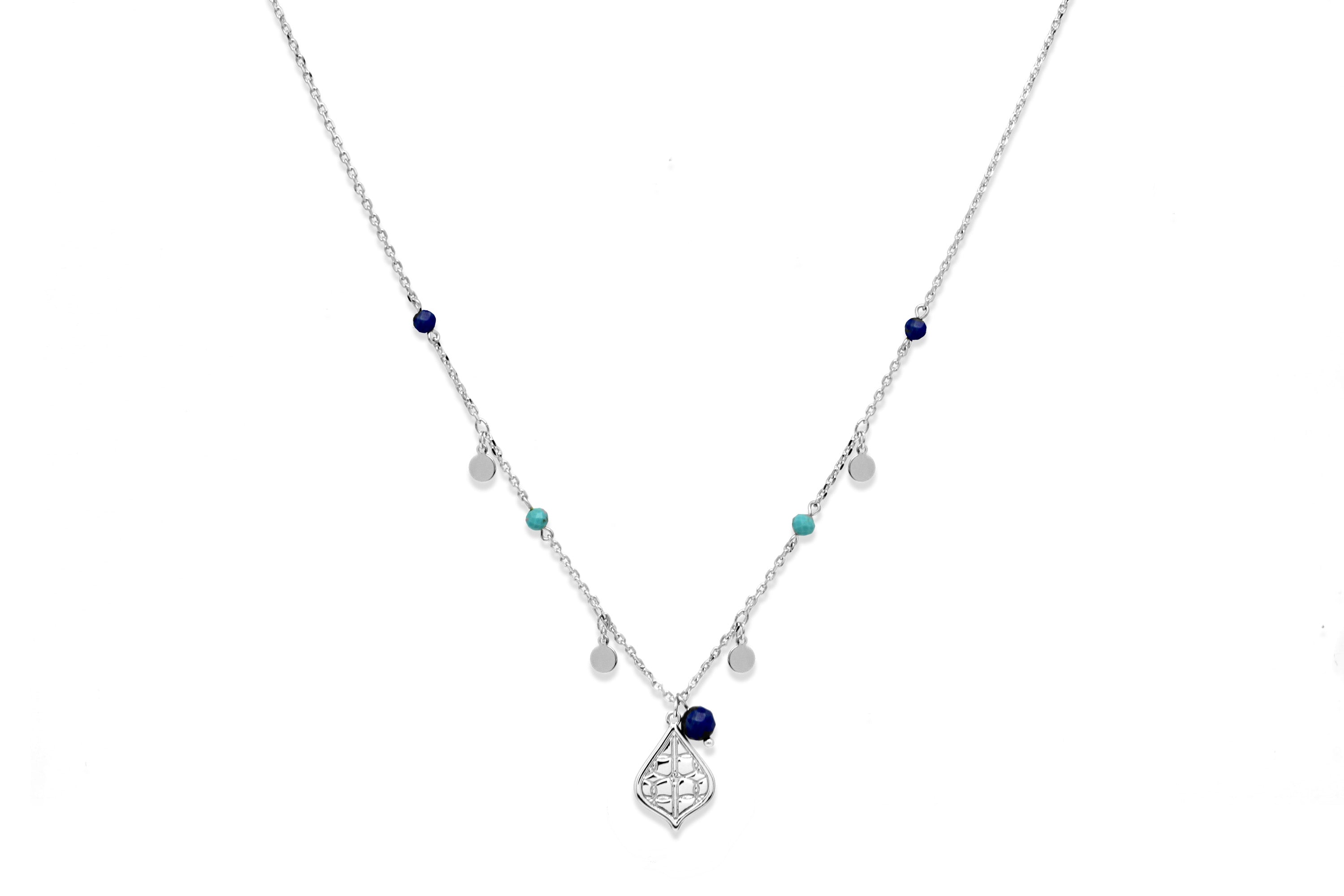 Nott Silver Pendant Multi Charm Necklace#color_Silver