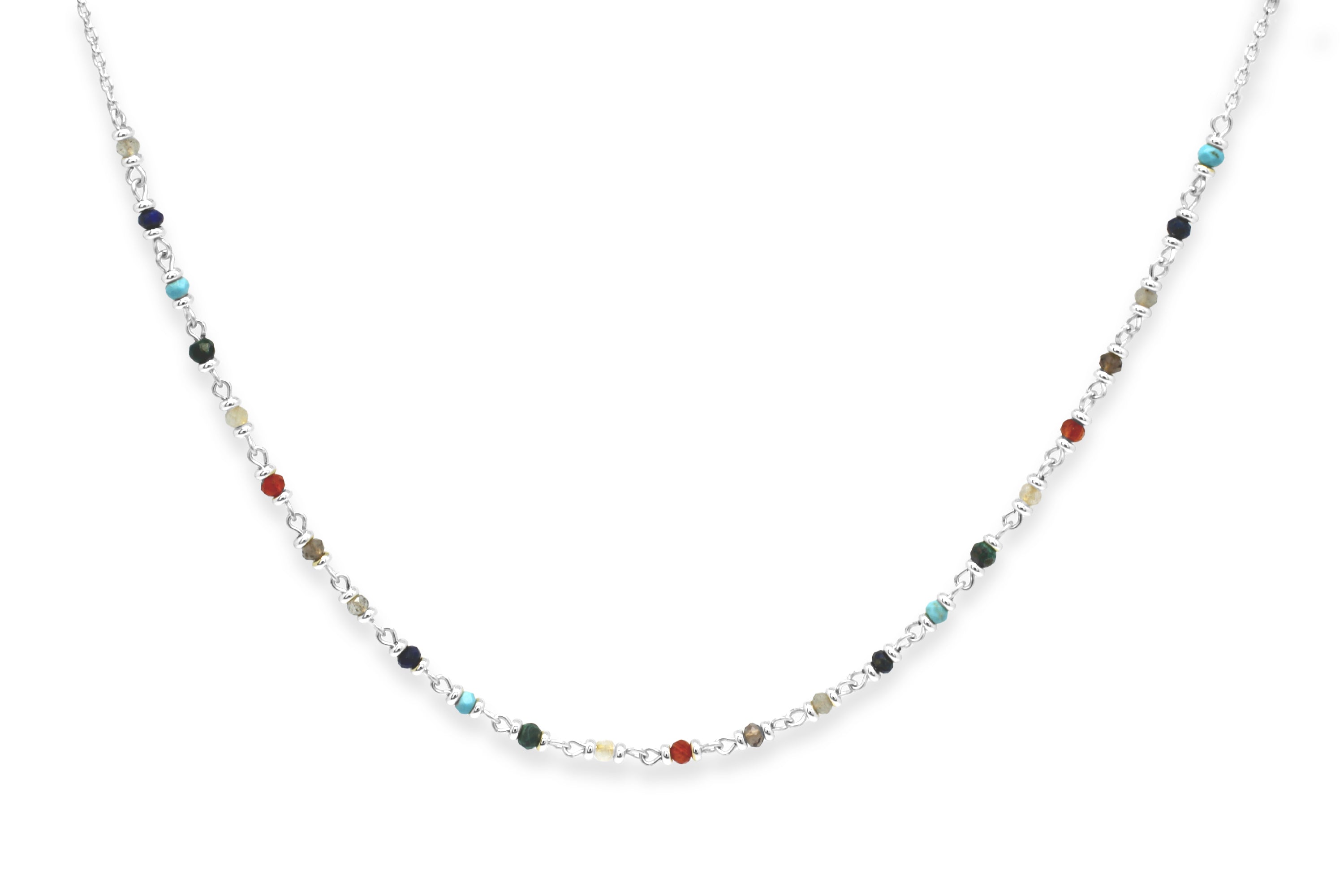 Rheia Chakra Gemstone Silver Necklace#color_Silver