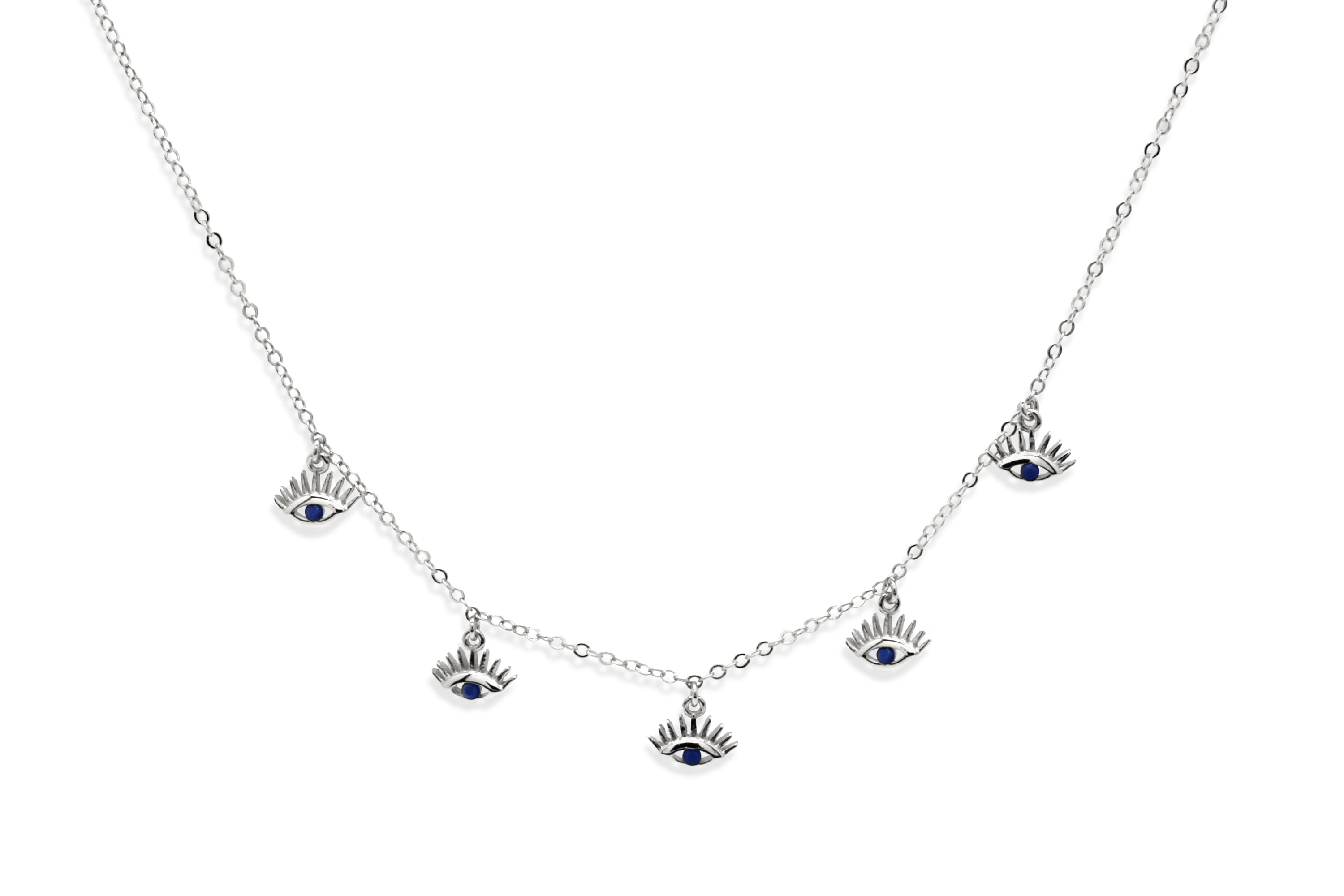 Retsina Gold CZ Evil Eye Necklace Sapphire #color_silver