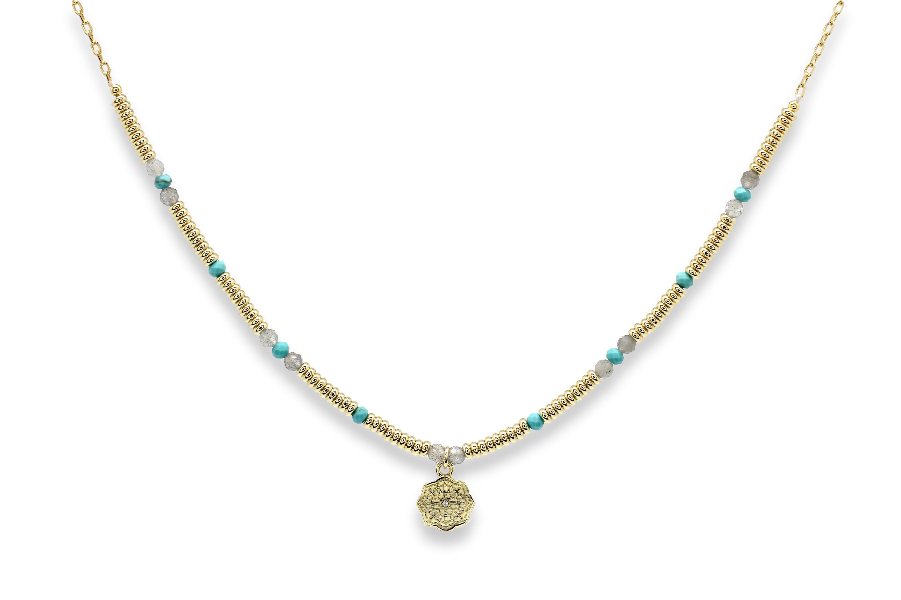 Janus Multi Gem Gold Pendant Necklace#color_Gold