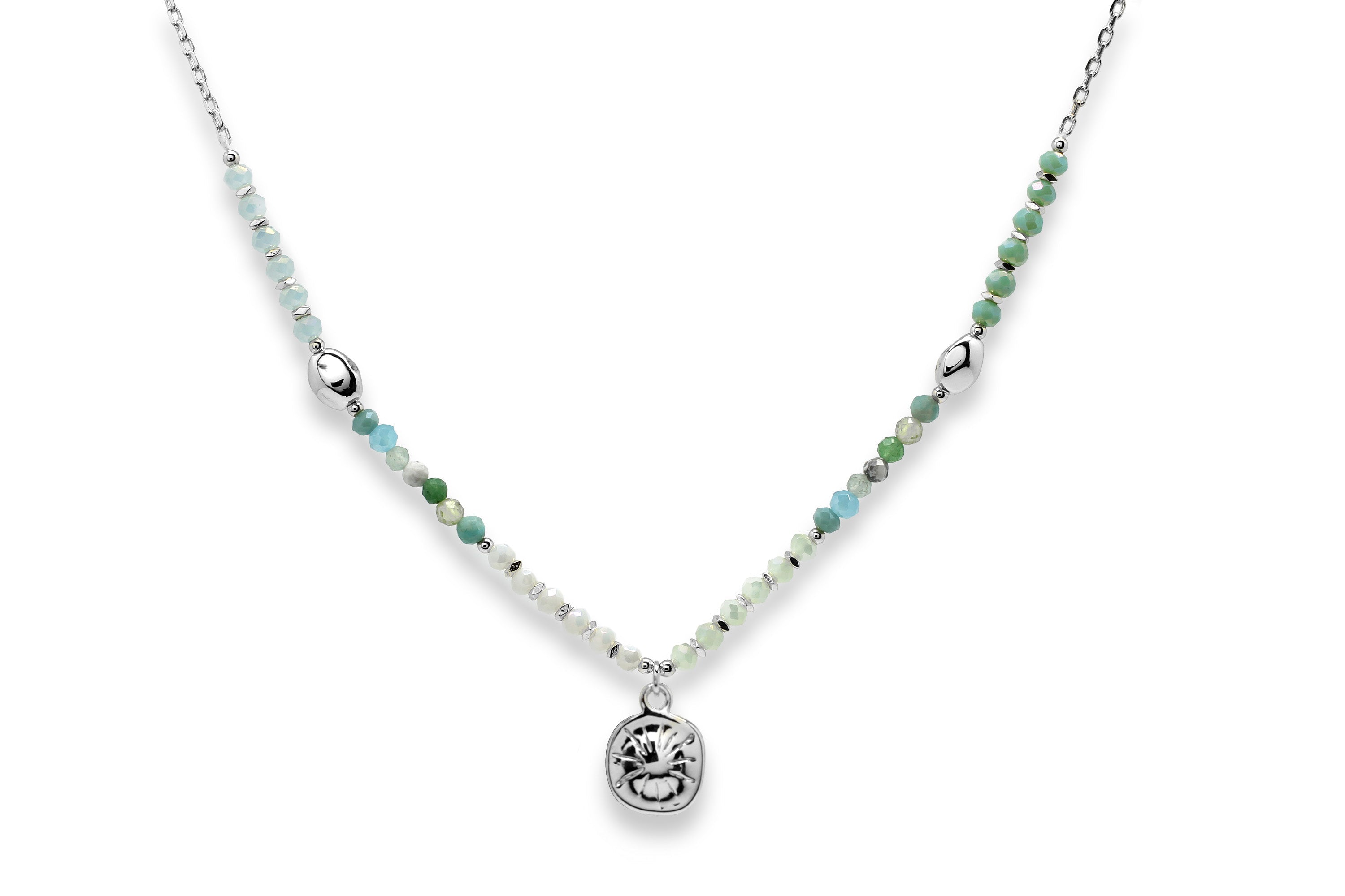 Kanya Multi Gem Pebble Silver Necklace #color_Silver
