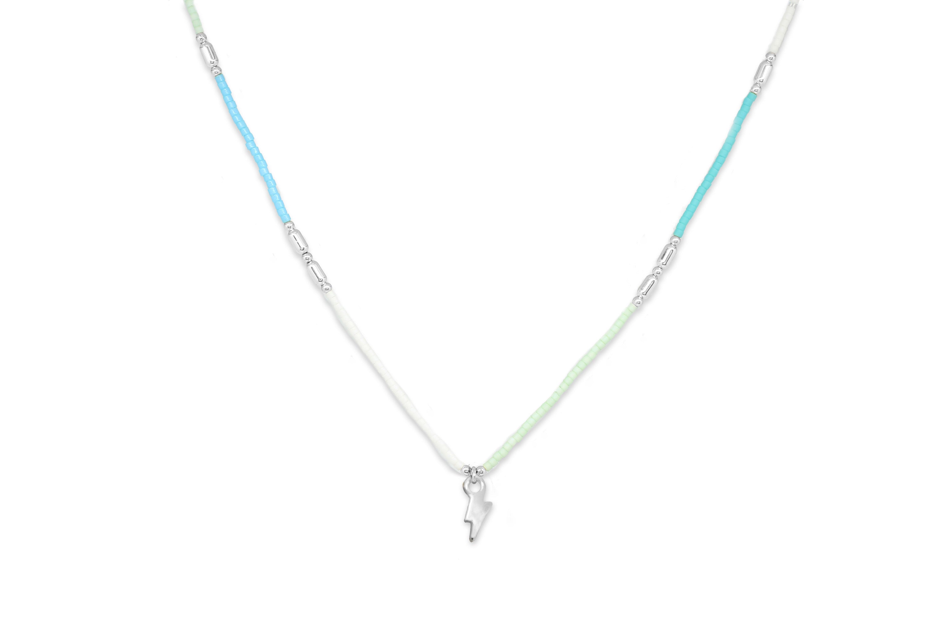 Loki Beaded Lightening Bolt Silver Necklace - Boho Betty