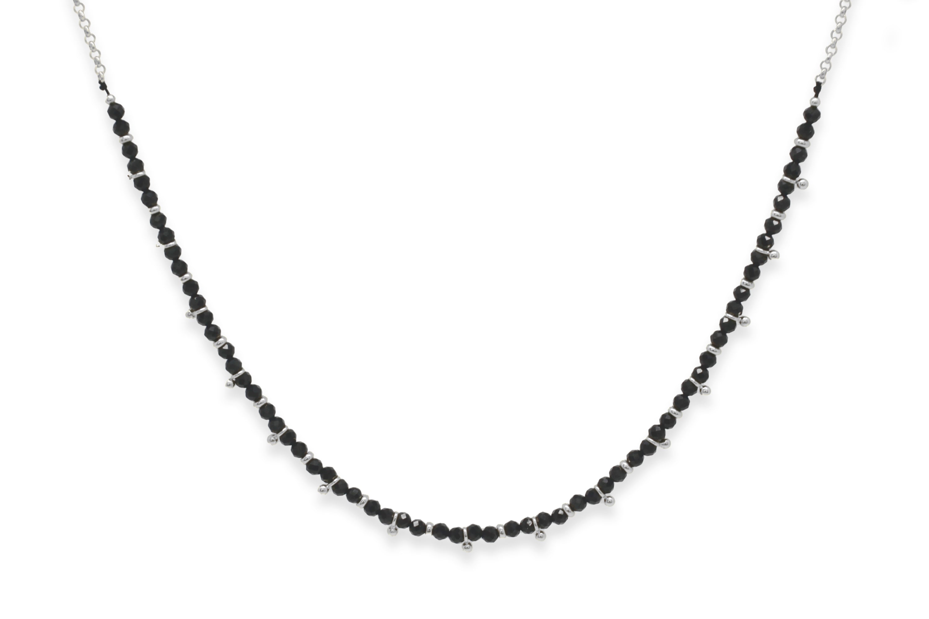Salus Black Spinel Gemstone Silver Necklace #color_Silver
