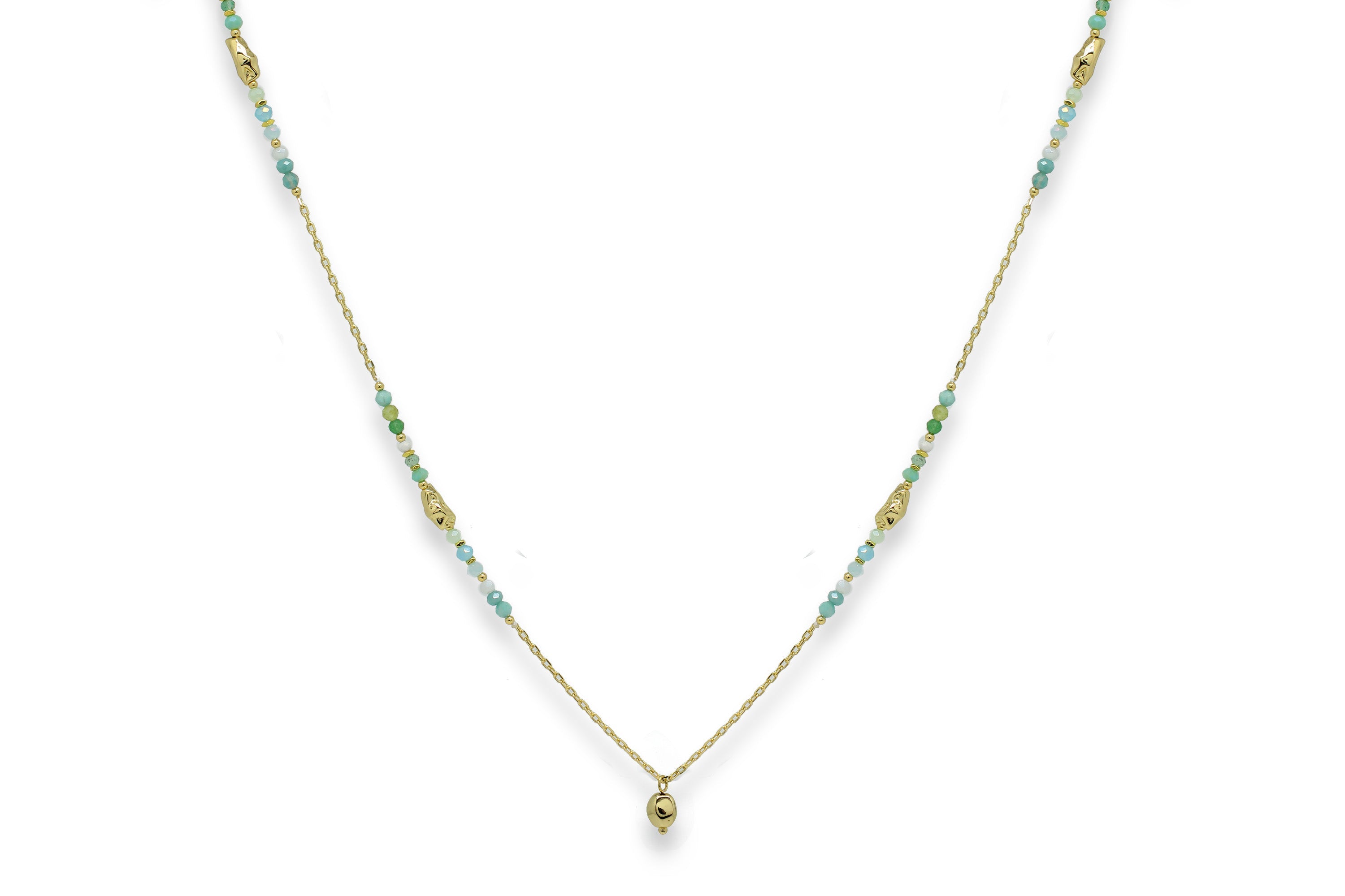 Ziva Multi Gem Pebble long Gold Necklace #color_Gold