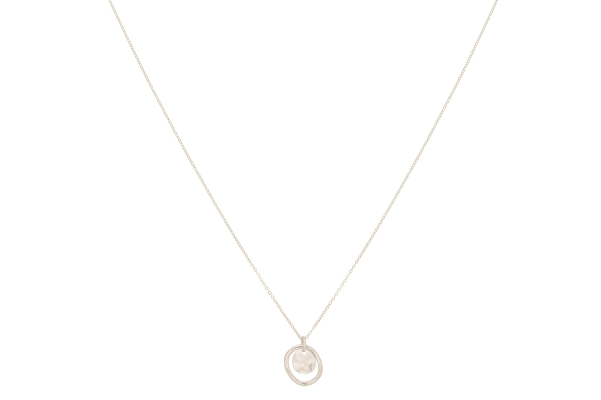 Aperol Sterling Silver Battered Silver Disc Necklace