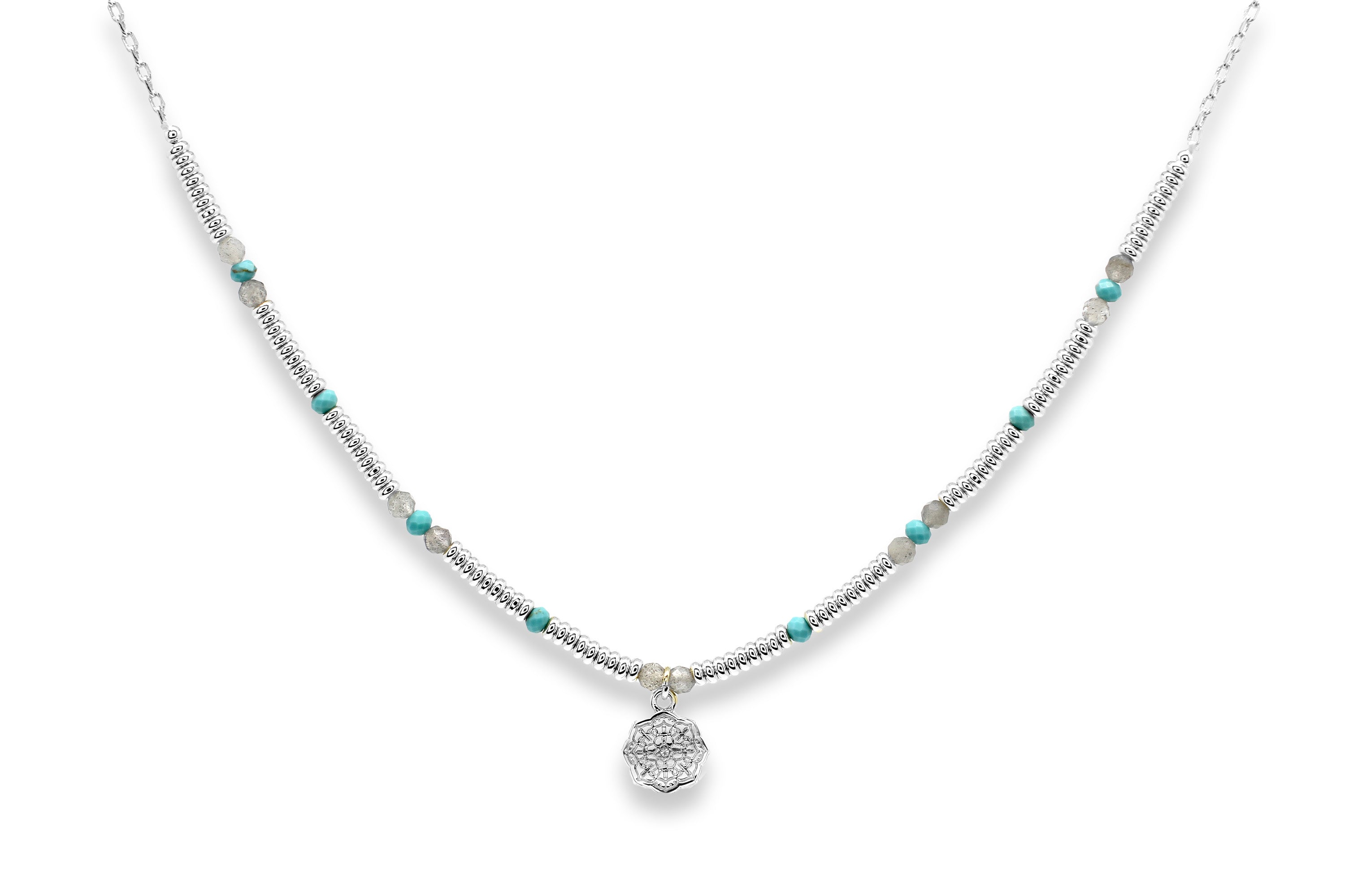 Janus Multi Gem Silver Pendant Necklace#color_Silver