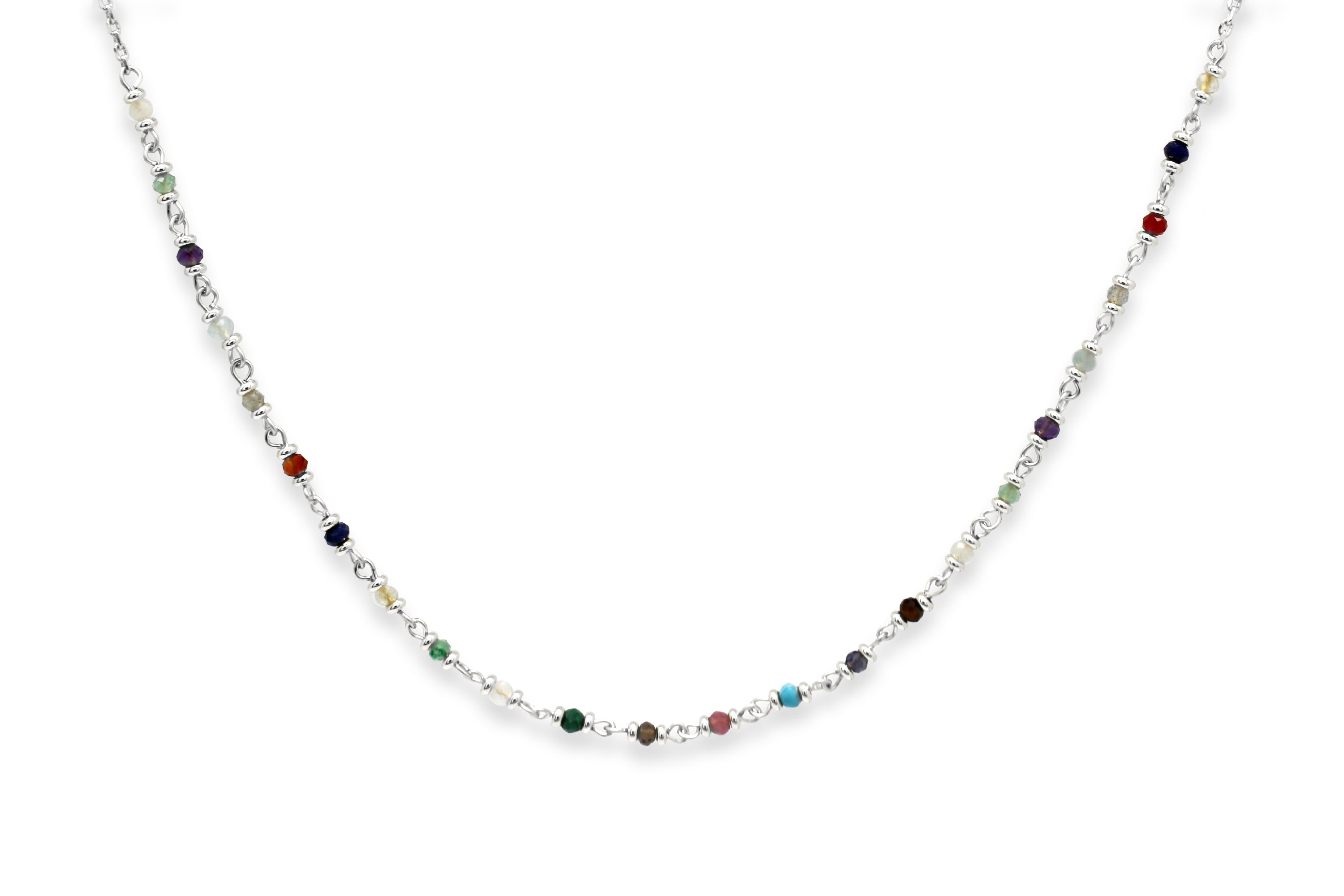 Panacea Multi Gemstone Silver Necklace #color_Silver