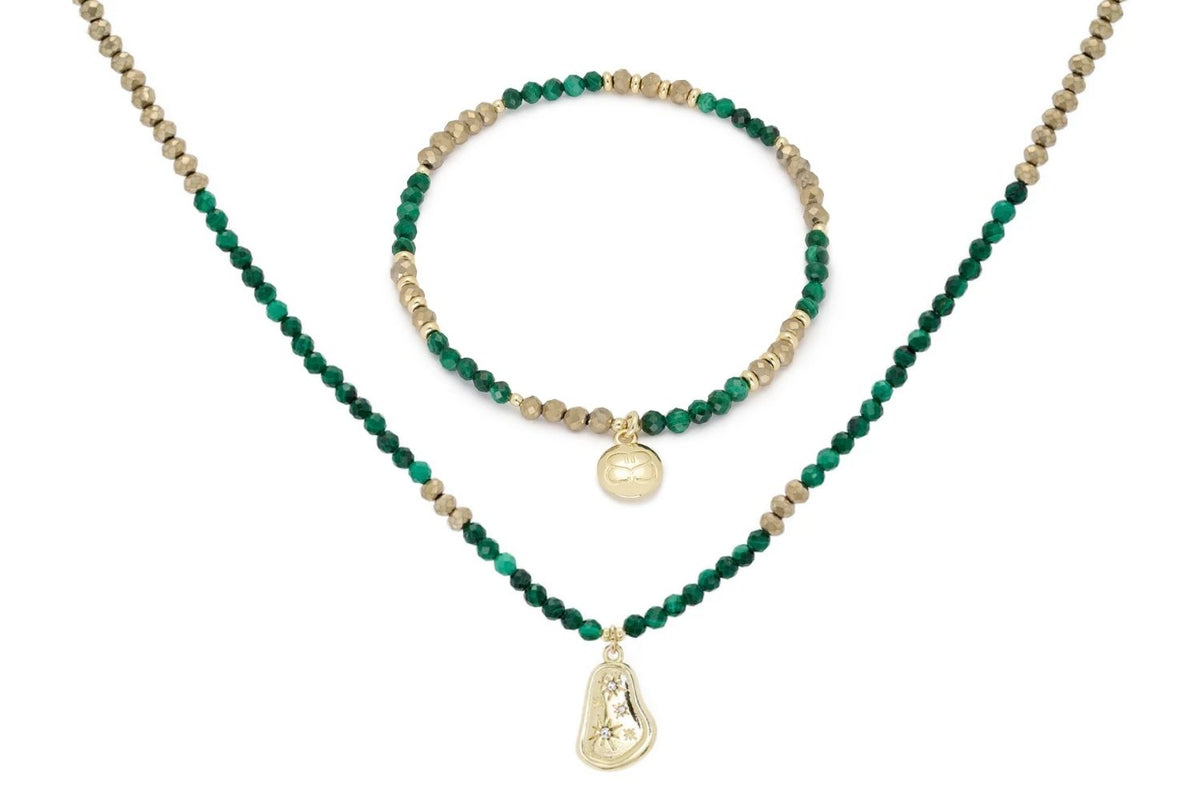 Olive Malachite Necklace and Bracelet Set