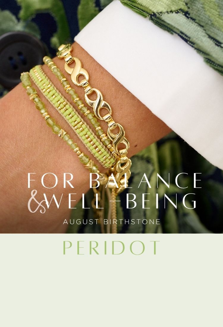 a collection of layering lime green bracelet s, handcrafted with faceted peridot beads and golden accents that catch the light and bring a subtle sparkle to your wrist. Peridot the august birthstone, said to help balance and well-being