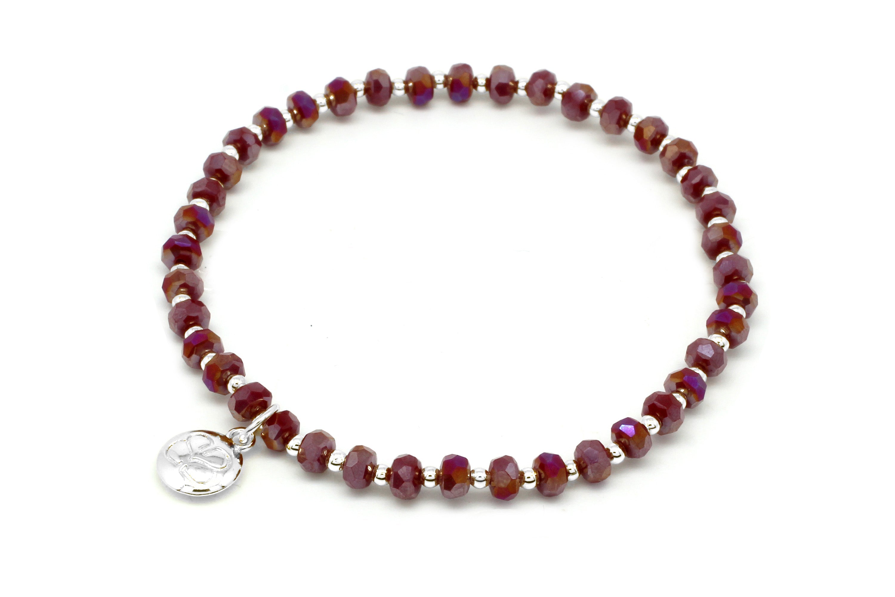 Prunus Burgundy Red & Silver Crystal Stretch Bracelet #color_silver