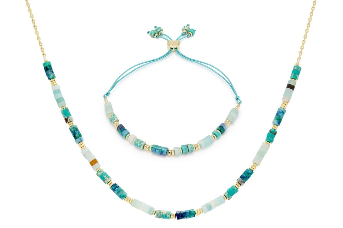 Rayne Turquoise Gold Necklace and Bracelet Set