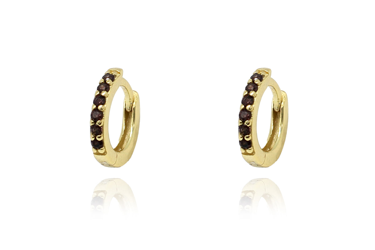 Reddy Gold Smokey Quartz CZ Sterling Silver Huggies