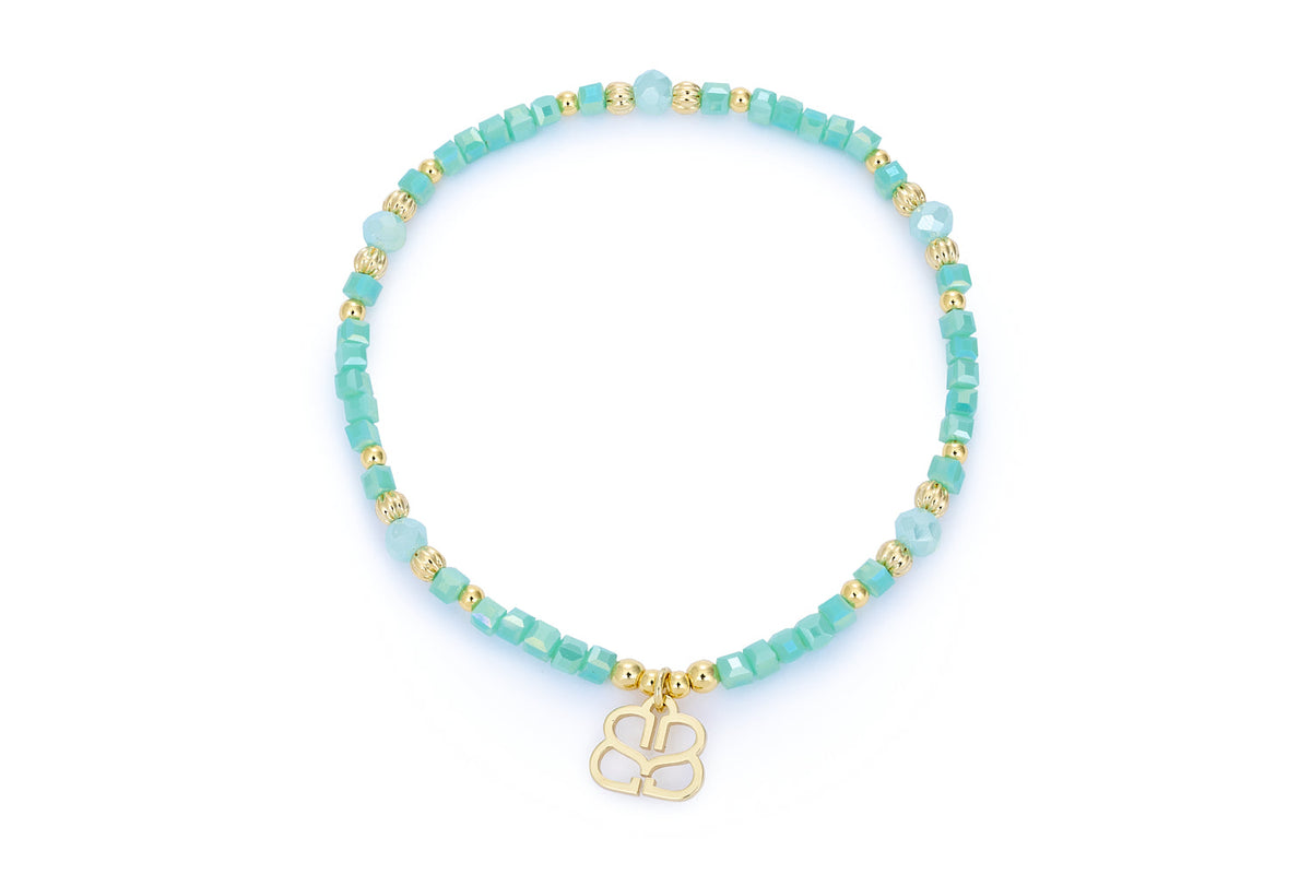 Seraphina Aqua & Gold Stretch Bead Bracelet