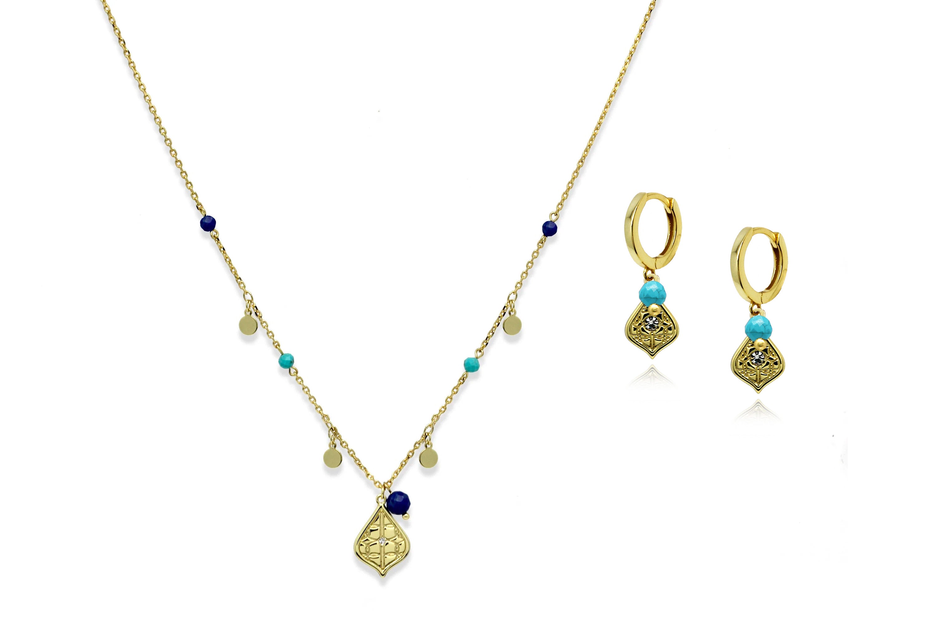 Nott turquoise earring & Necklace set#color_gold