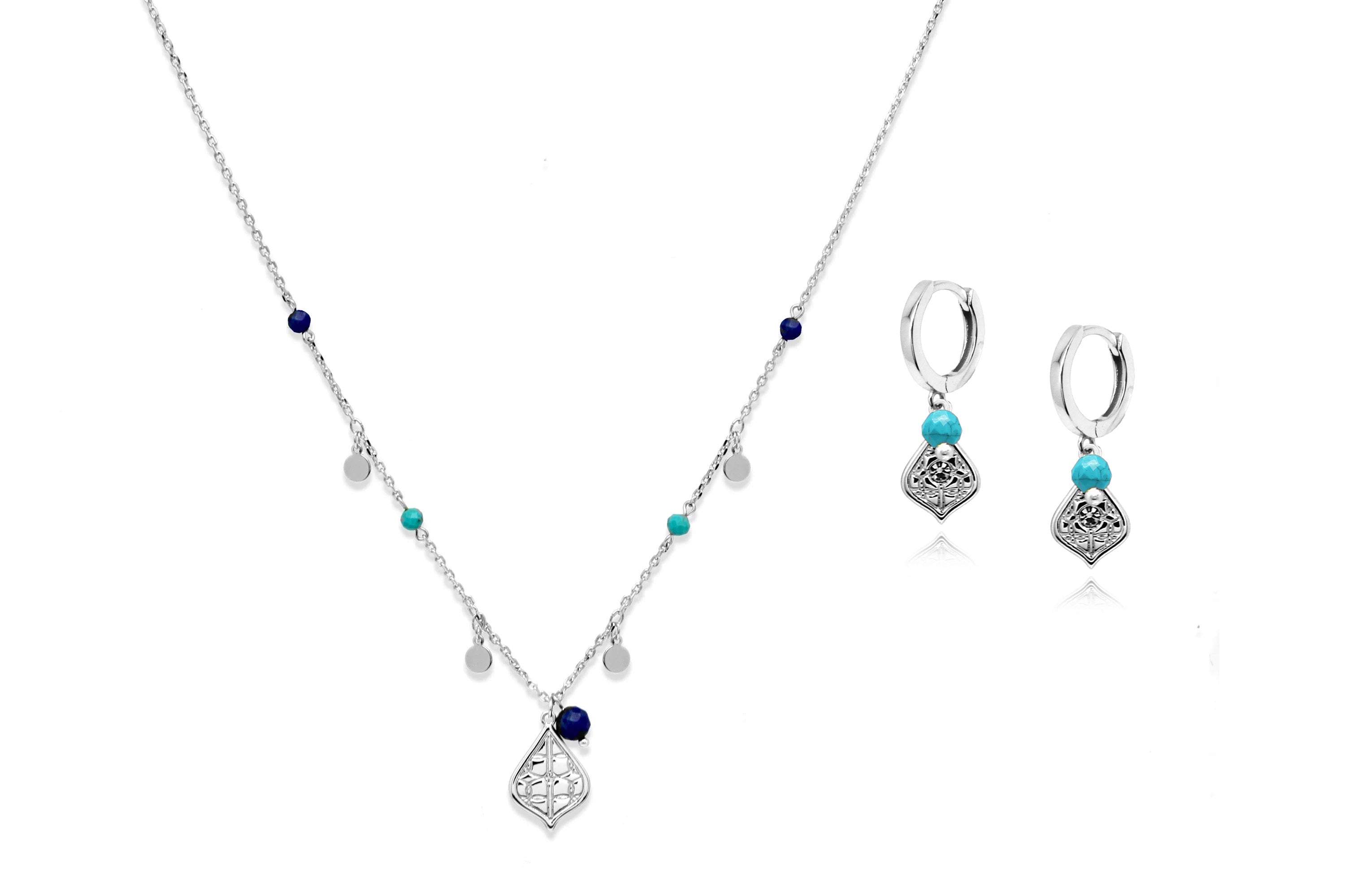 Nott turquoise earring & Necklace set #color_silver