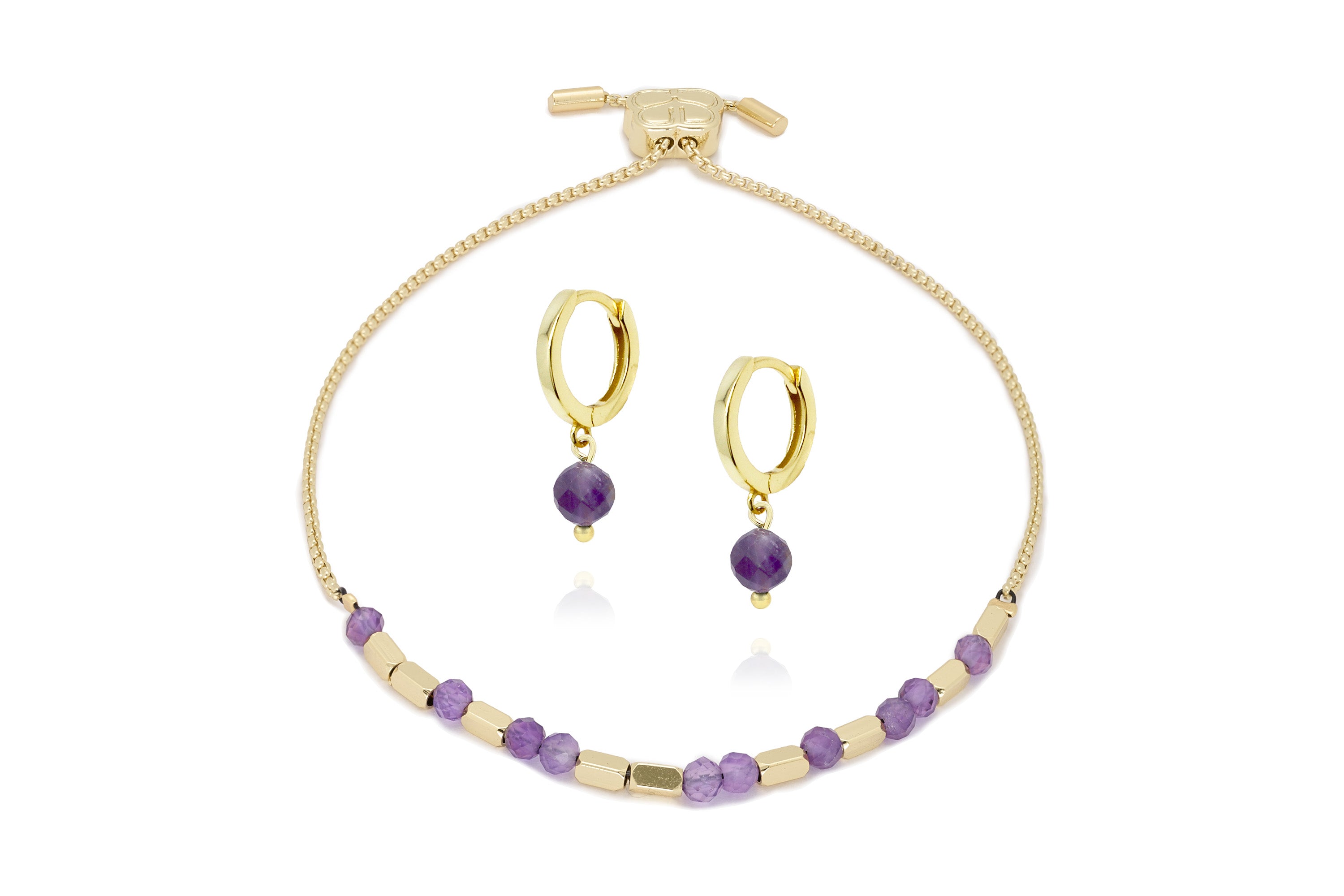 Gemstone Gold Bracelet & Earring Gift Set#color_amethyst