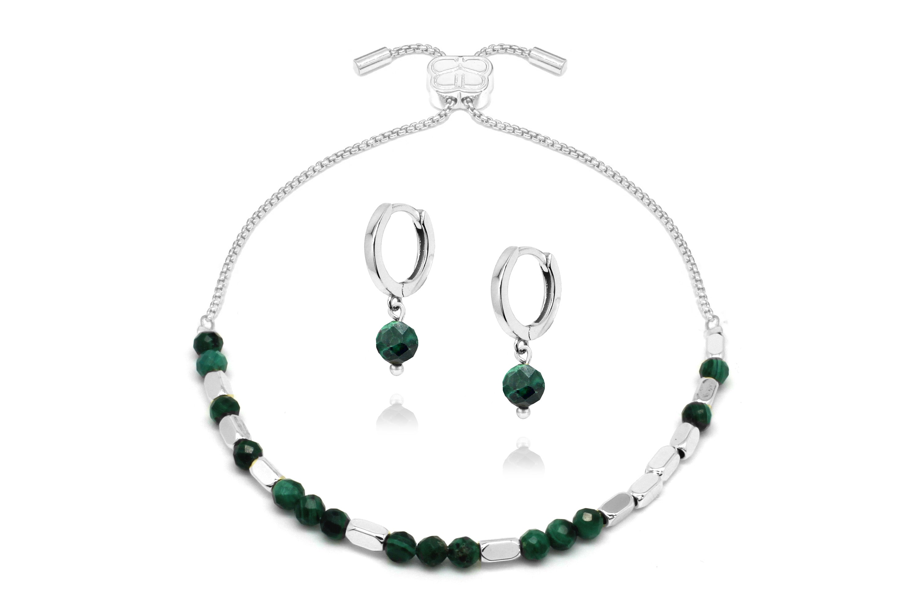Morse Code Gemstone Silver Bracelet & Earring Gift Set - Boho Betty