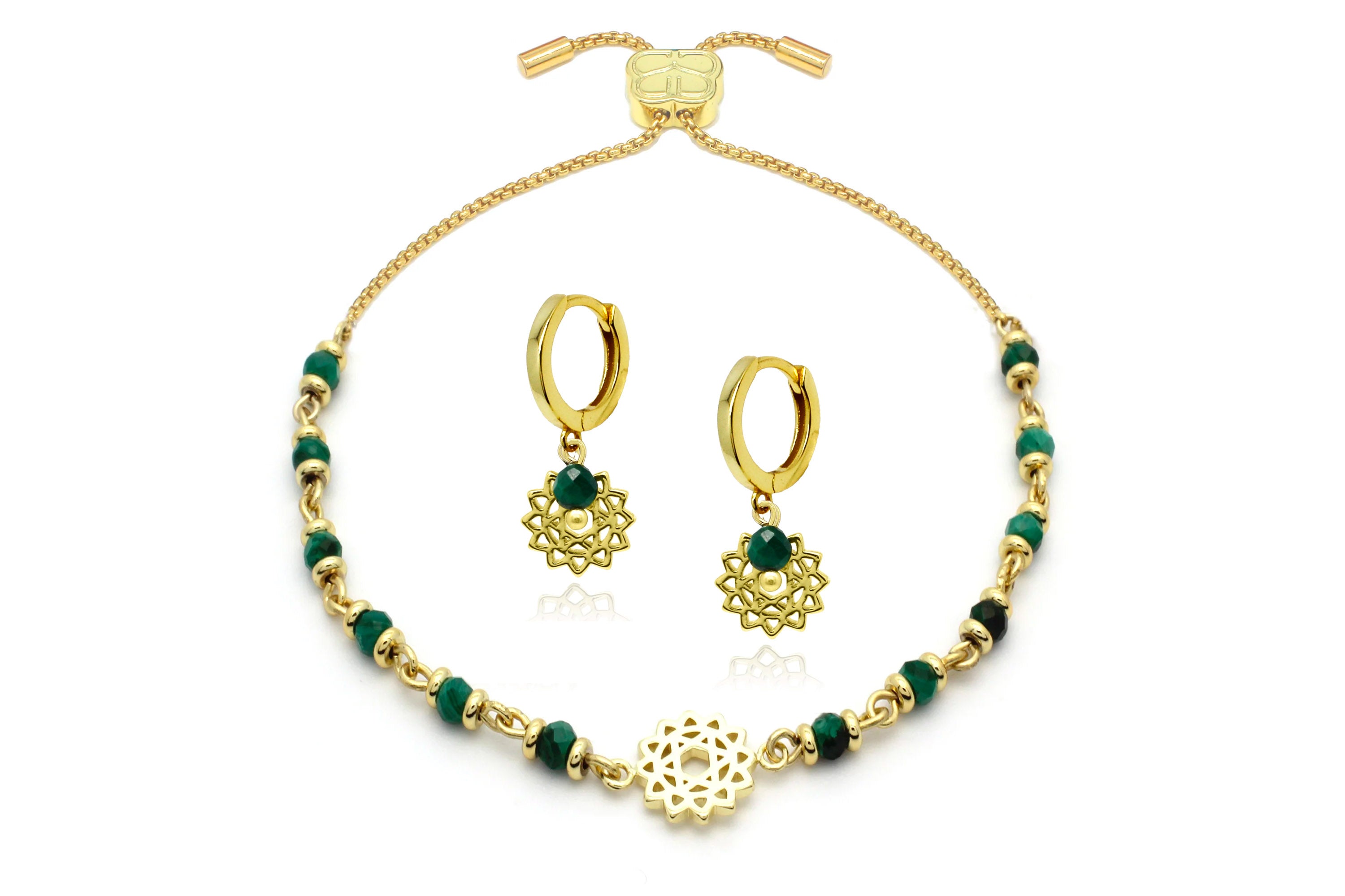 Chakra Malachite Gold Bracelet Earring  #color_malachite