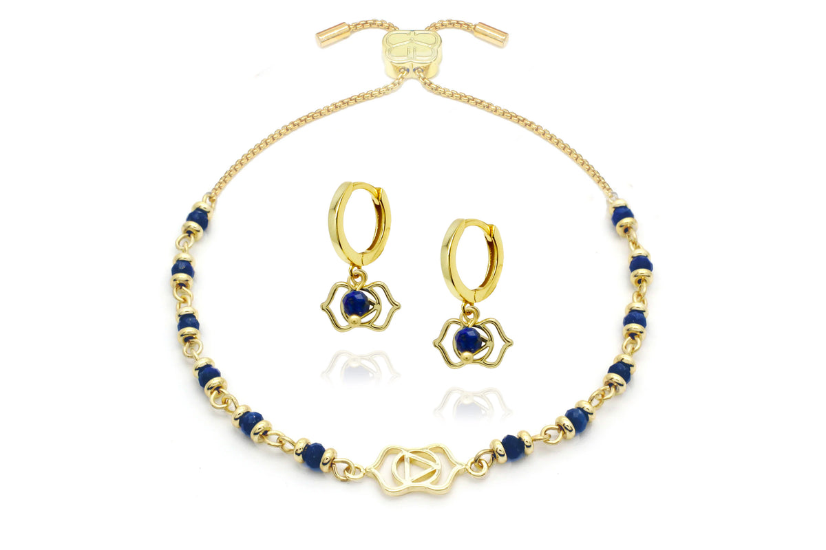 Chakra Gemstone Gold Lapis lazuli Bracelet & Earring Gift Set