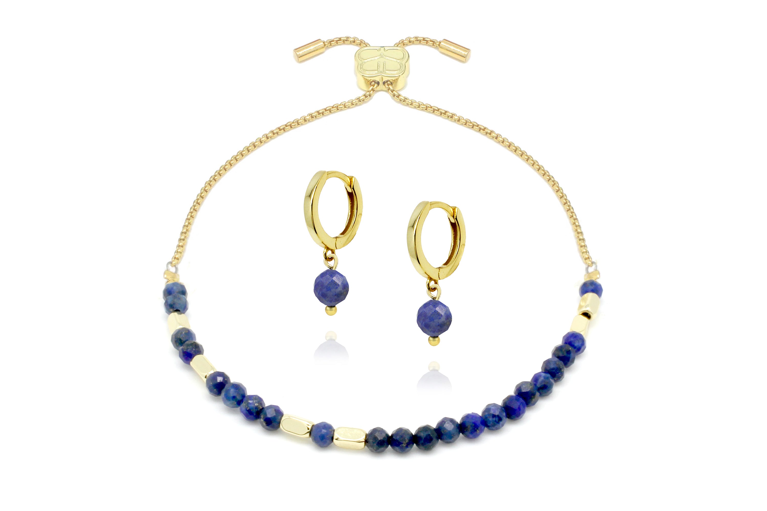 Gemstone Gold Bracelet & Earring Gift Set#color_Lapis Lazuli