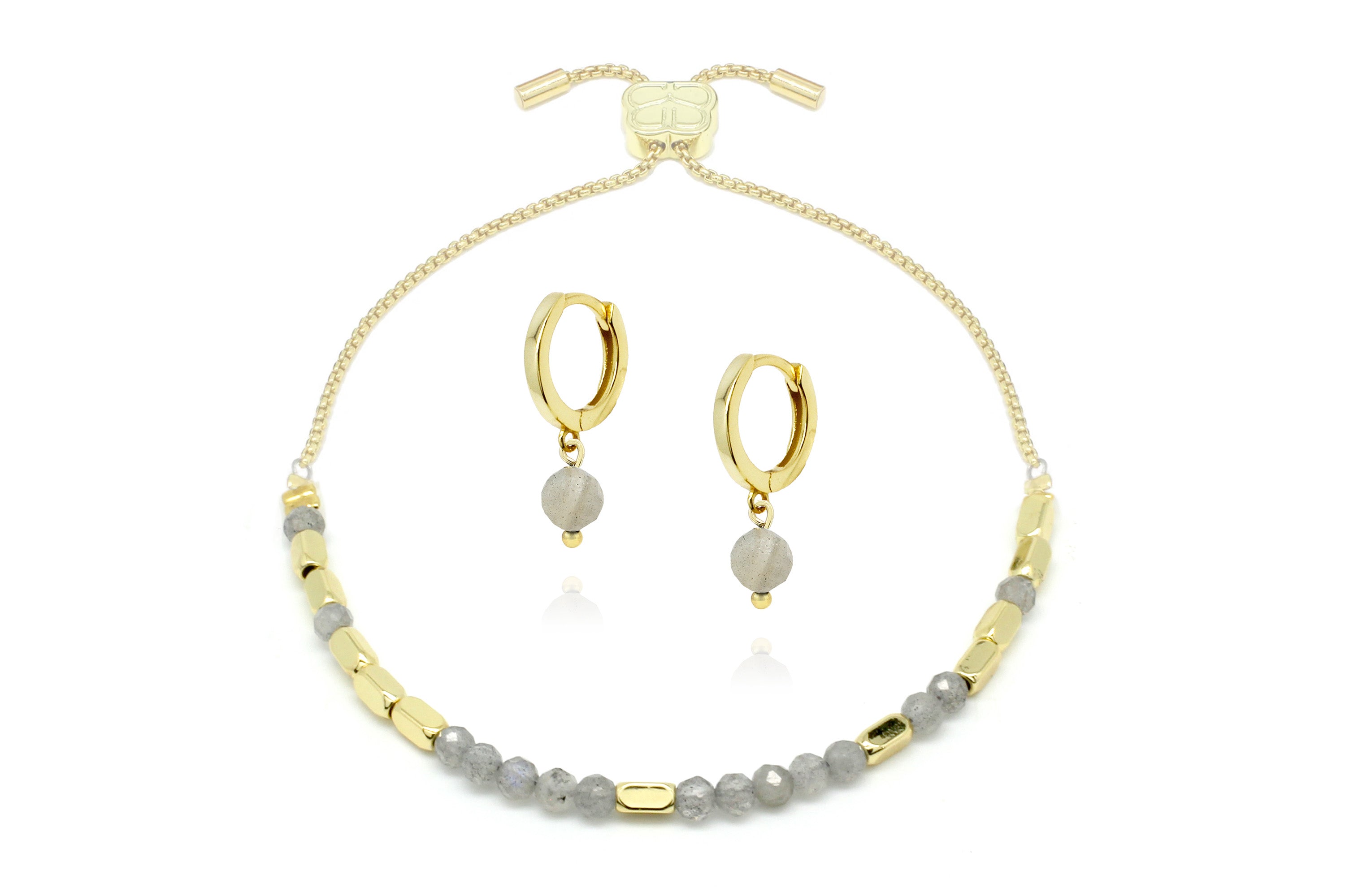 Gemstone Gold Bracelet & Earring Gift Set#color_Labradorite
