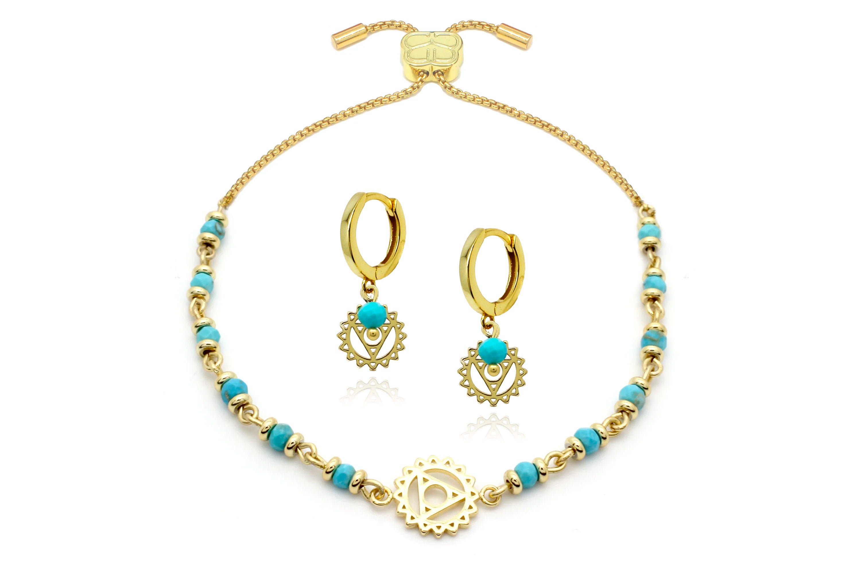 Chakra Gold Bracelet Earrings#color_Turquoise