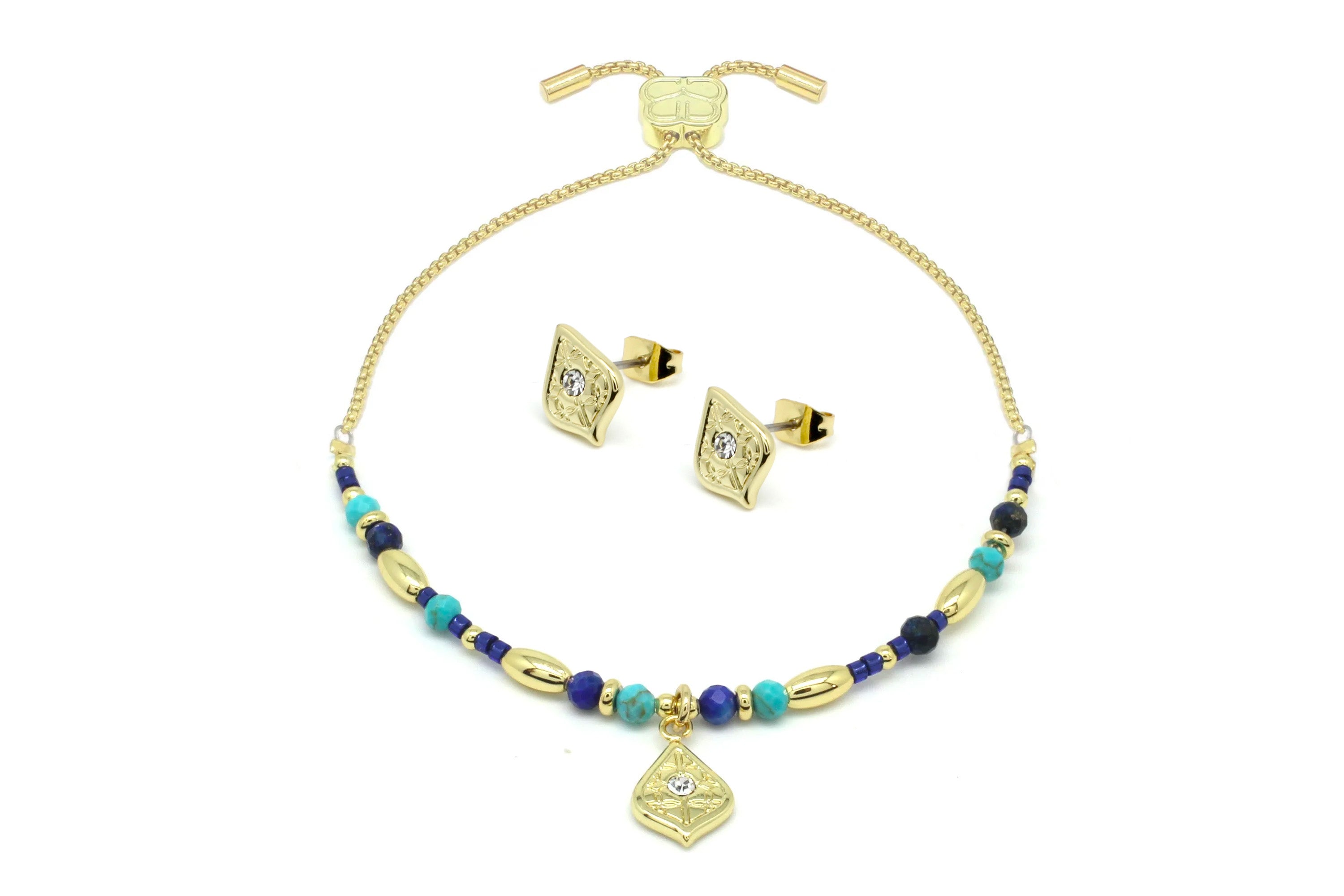 Illume Gemstone Gold Bracelet & Earring Gift Set - Boho Betty