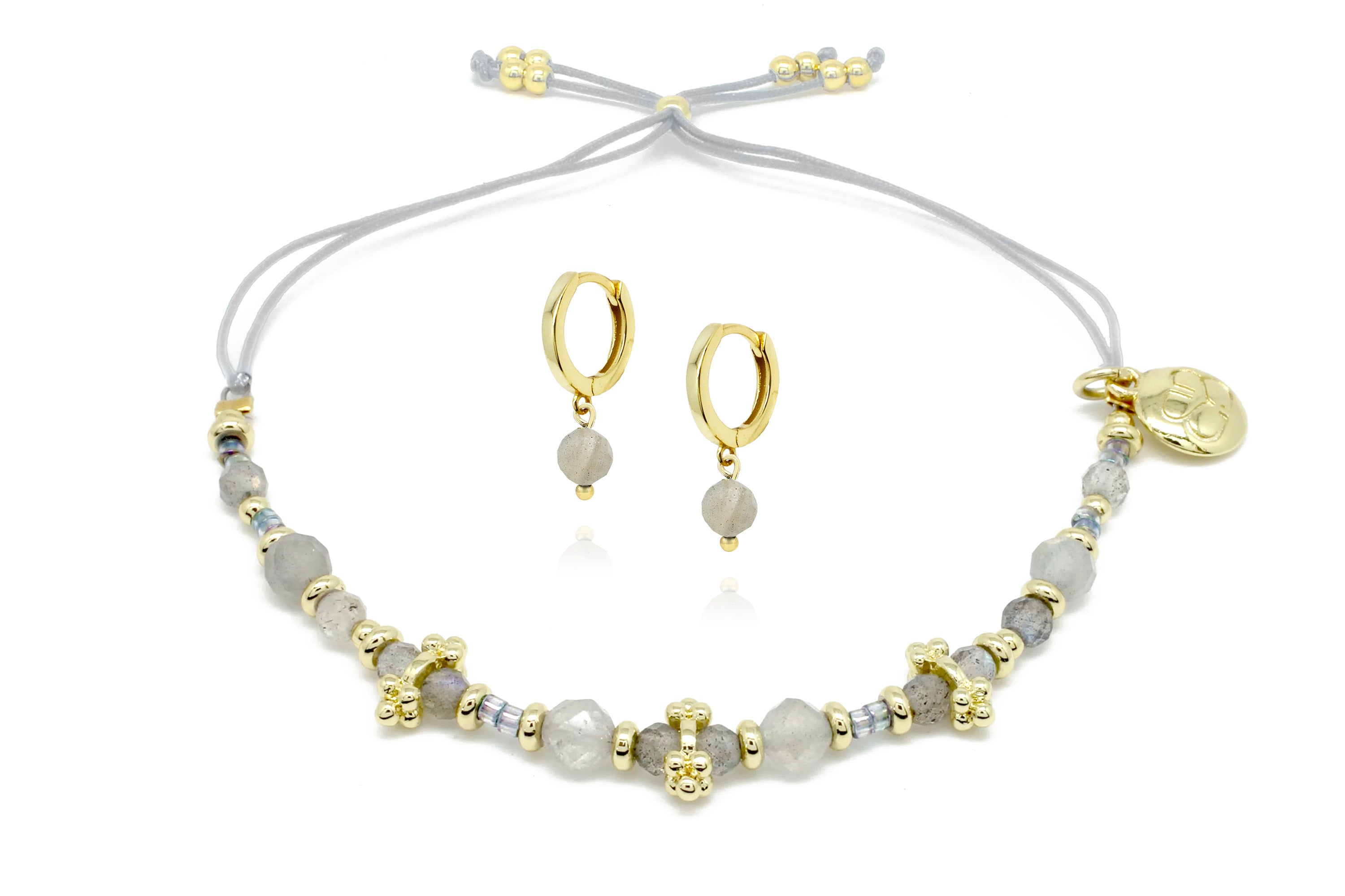Labradorite Bracelet & Hoop Earring Gift Set - Boho Betty