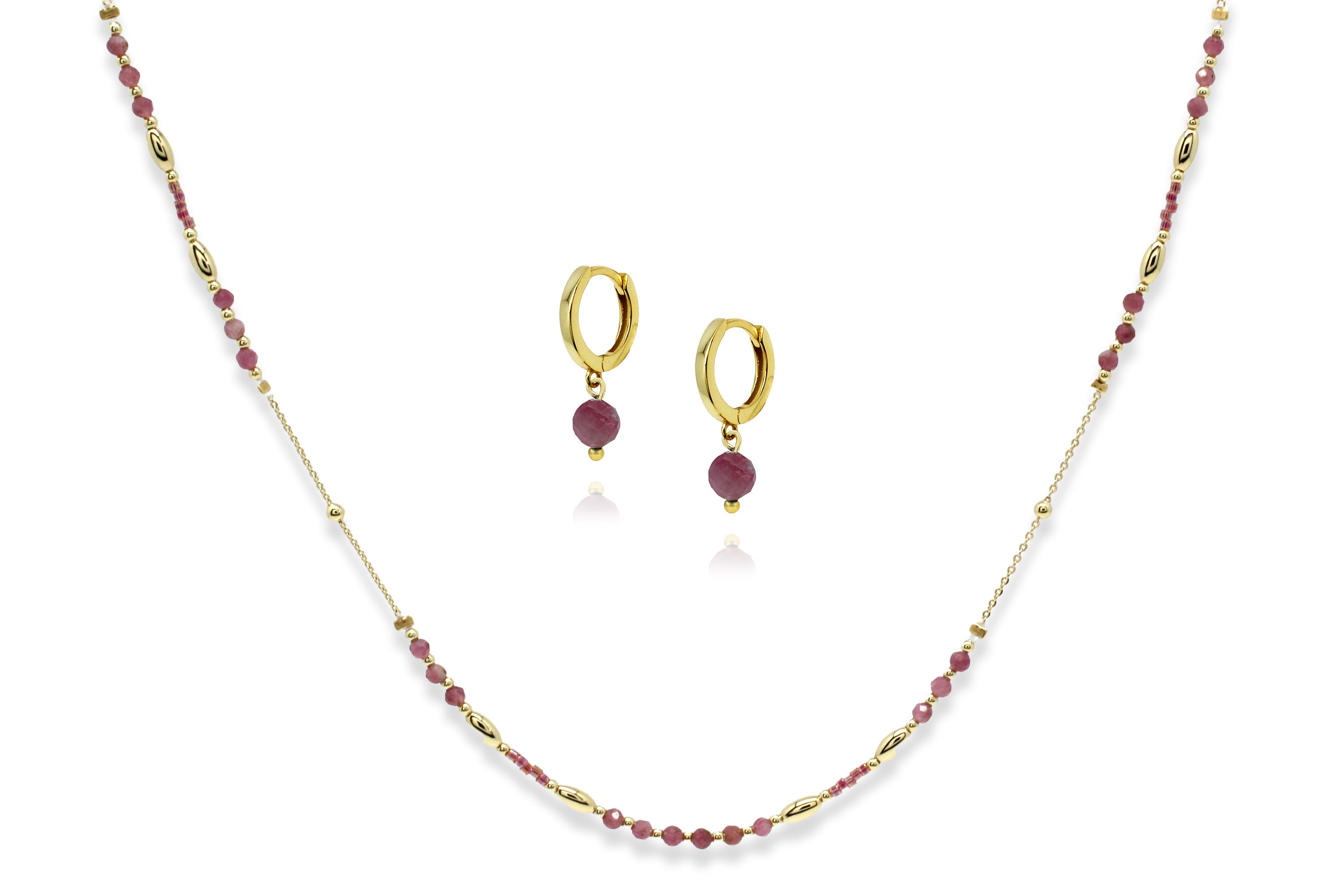 Horus Necklace & Earring Set#color_Pink Tourmaline