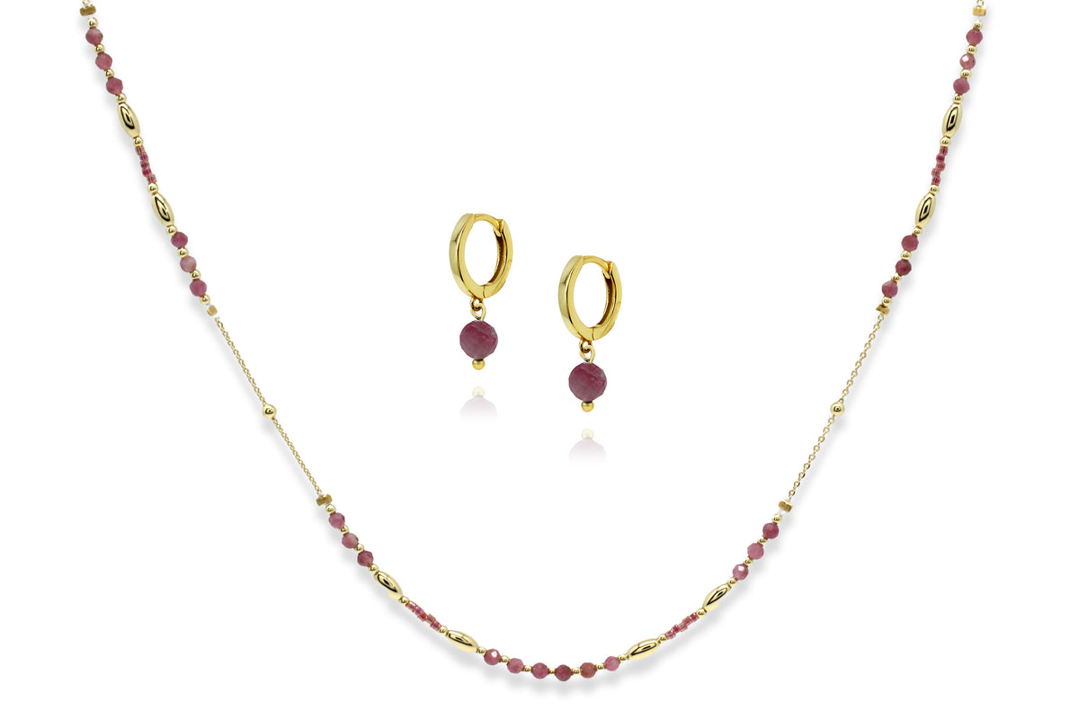 Horus Gemstone Gold Necklace & Earring Gift Set