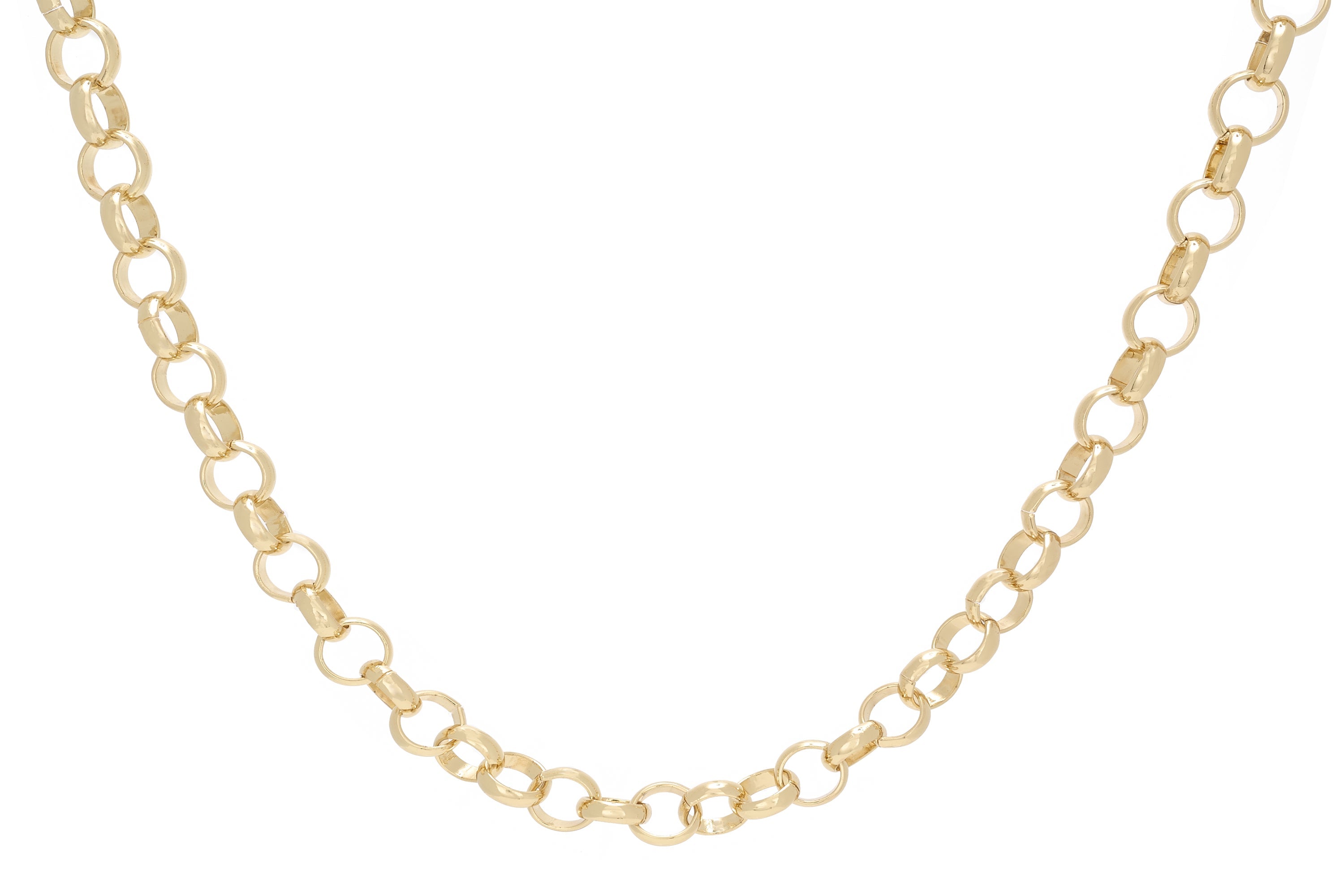 Sif Chunky Chain Link Gold Necklace featuring bold circular links in radiant 14k gold plating, perfect for a modern and elegant look.