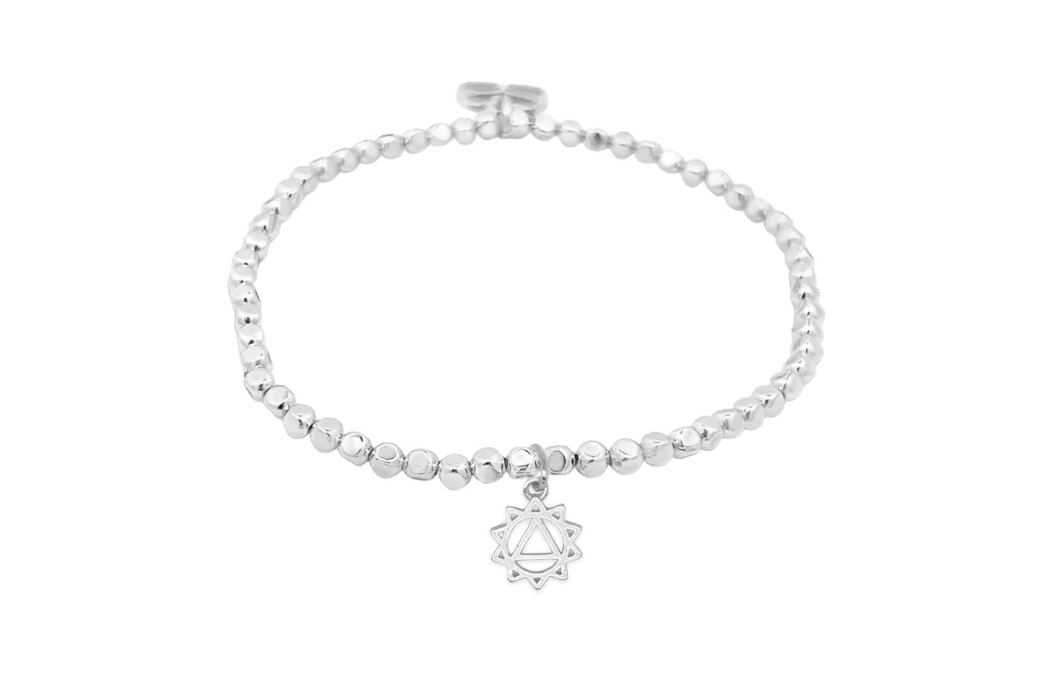 Silver Solar Plexus Chakra Charm Bracelet with polished silver beads and a symbolic Solar Plexus Chakra charm.