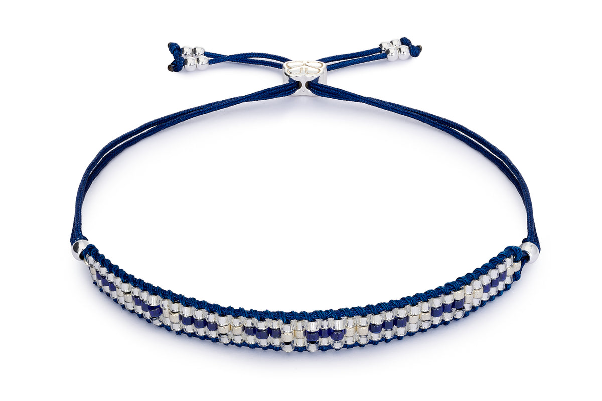 Starshine Navy Silver Beaded Friendship Bracelet