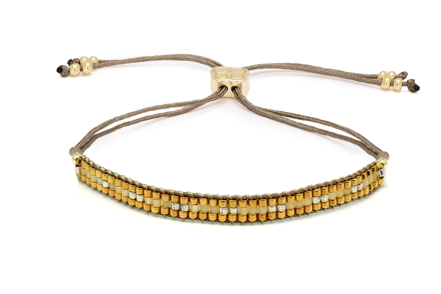 Starshine Gold Beaded Friendship Bracelet featuring Japanese Miyuki Beads with an adjustable slider design 