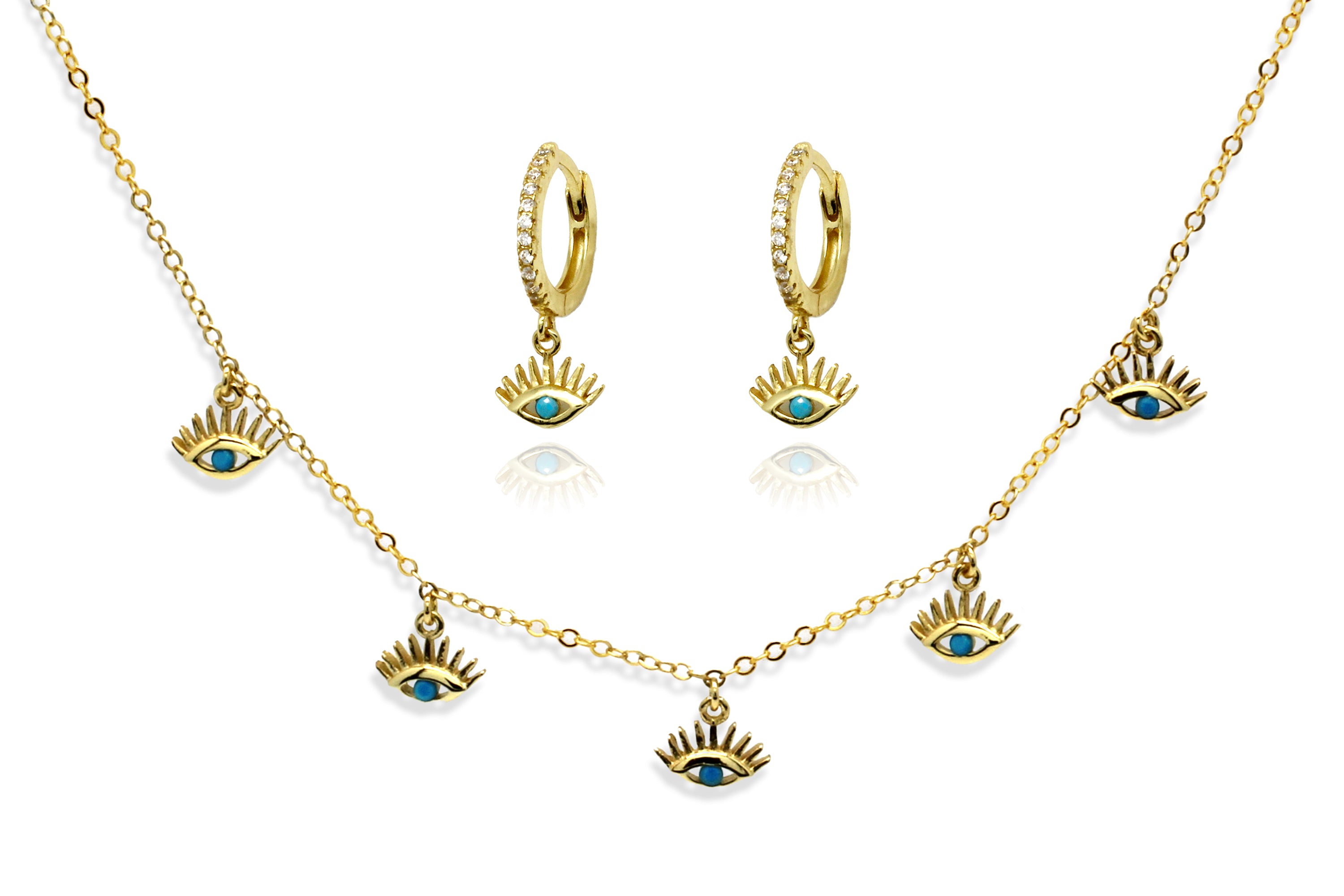 Retsina Evil Eye Gold Necklace & Earring Gift Set - Boho Betty