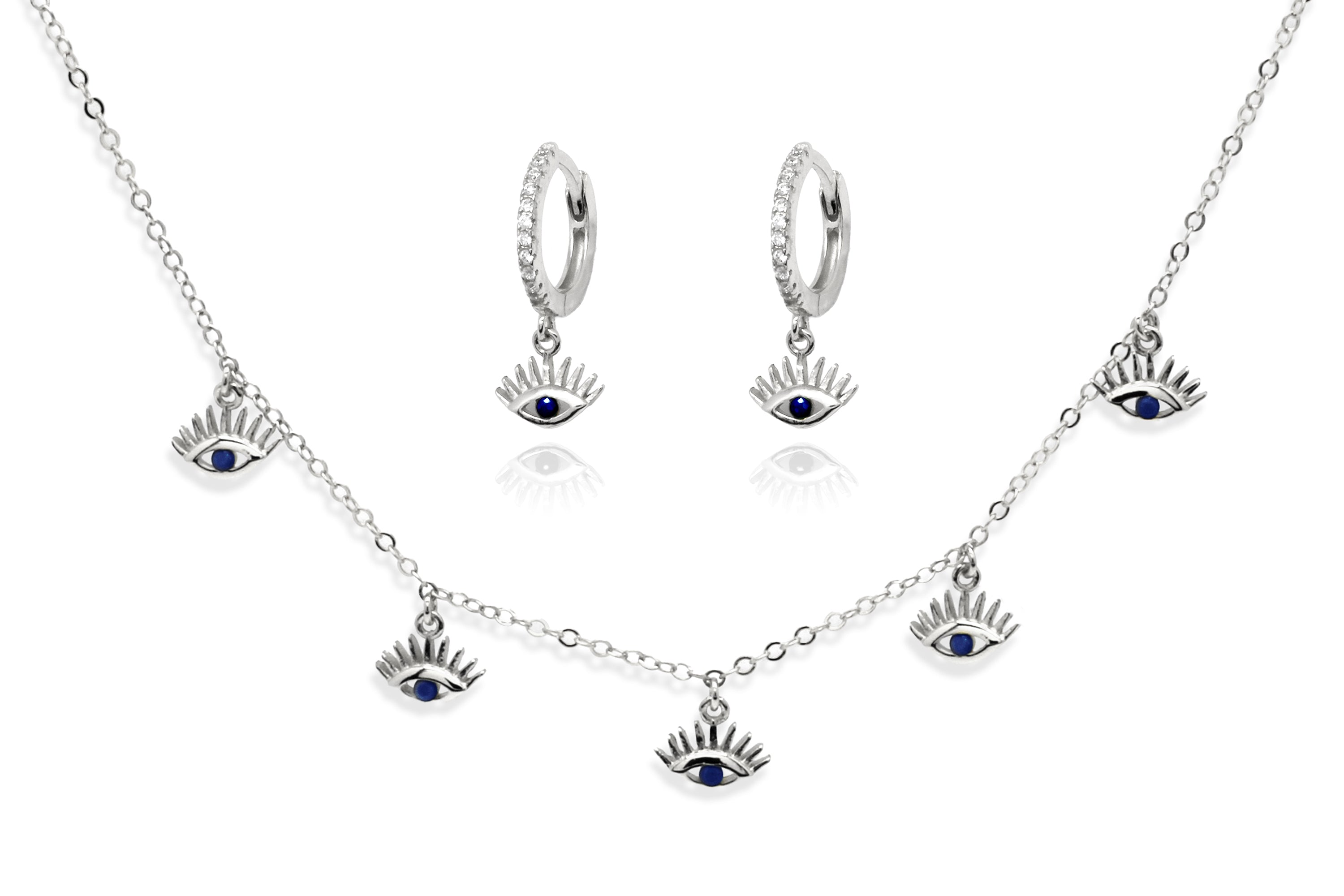 Retsina Evil Eye Gold Necklace & Earring Gift Set #color_sapphire