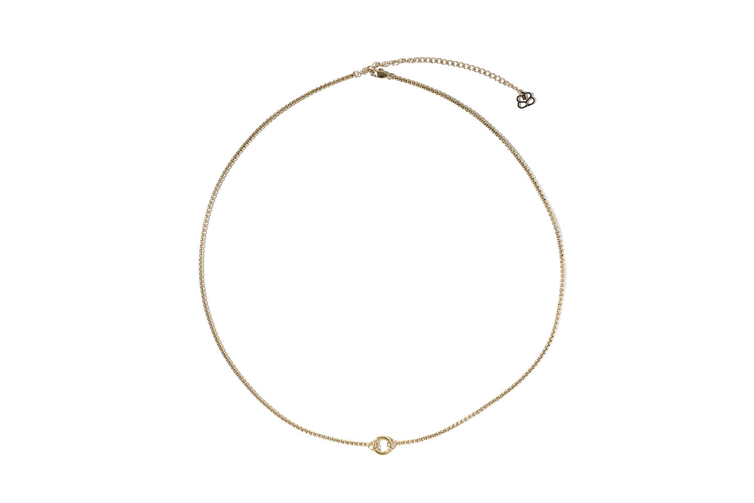 Thalia long gold chain necklace with front charm carrier ring, waterproof gold layering necklace