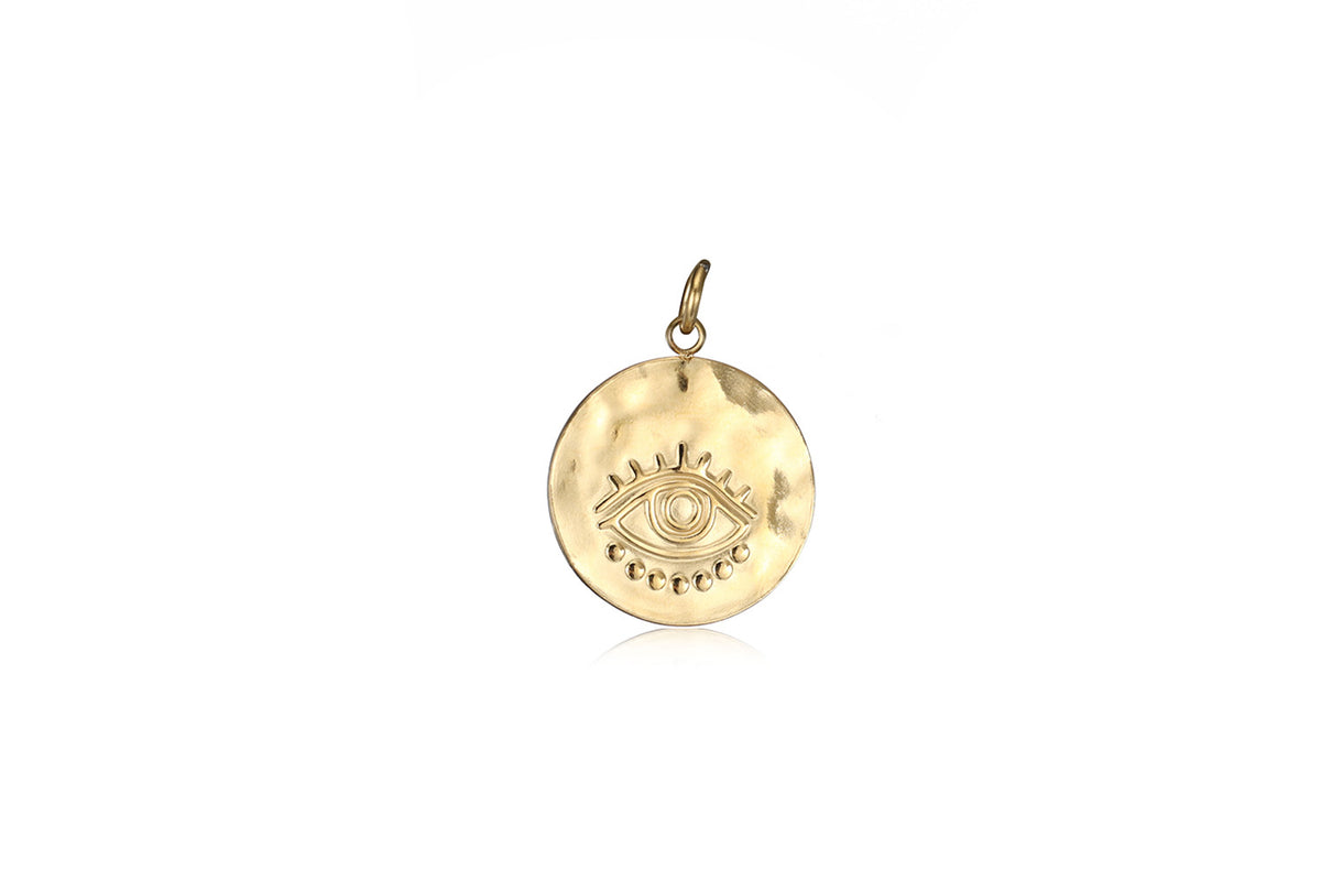 Vesta Hammered Evil Eye Waterproof Gold Charm