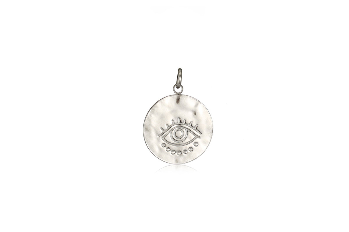 Vesta Hammered Evil Eye Waterproof Silver Charm
