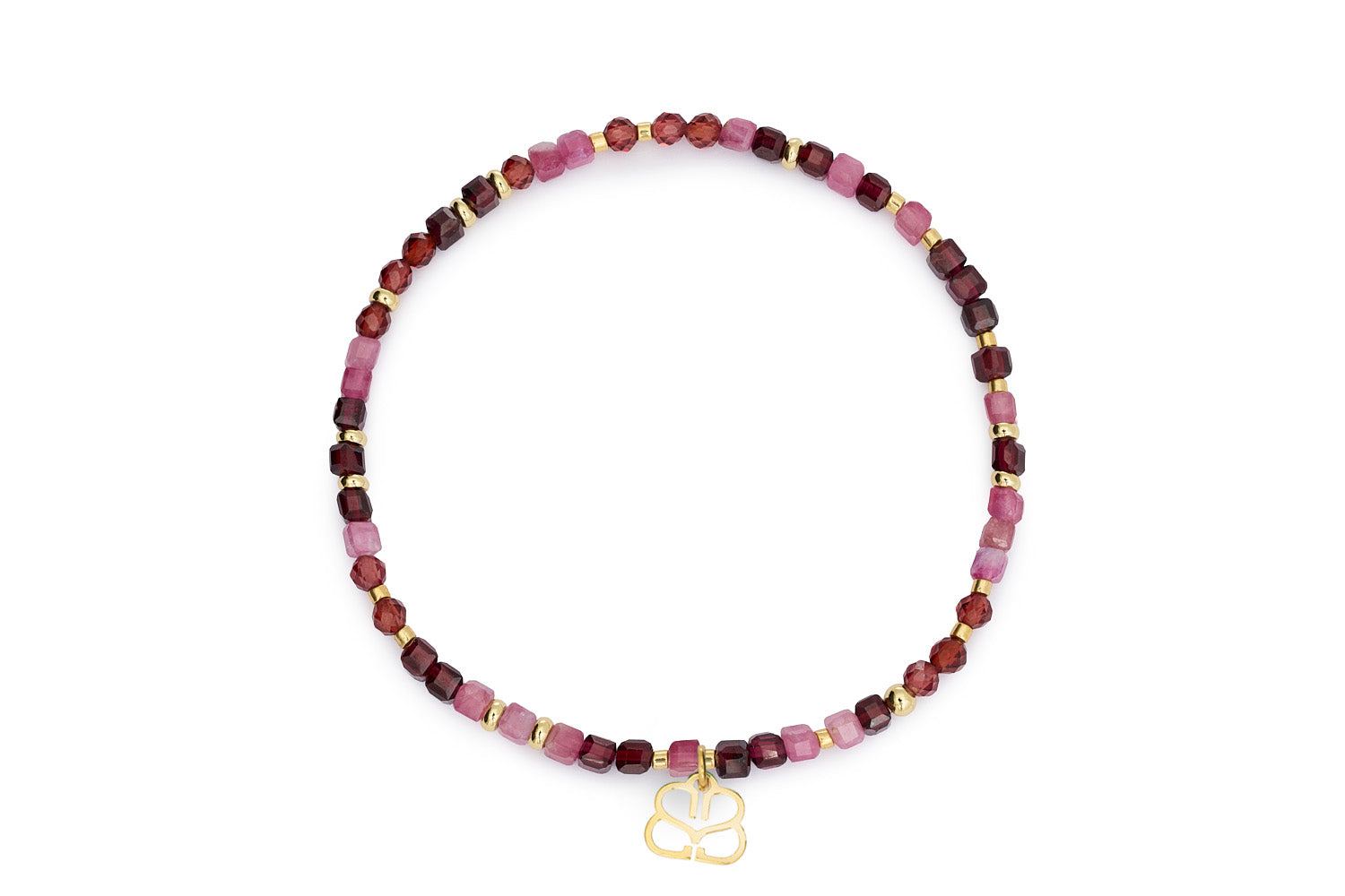Deep red garnet beaded stretch bracelet with 12k gold-plated accents