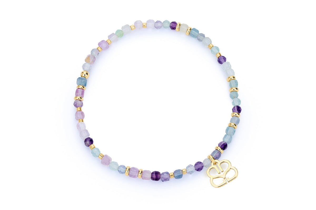 Violet Rainbow Fluorite Gold Bead Bracelet