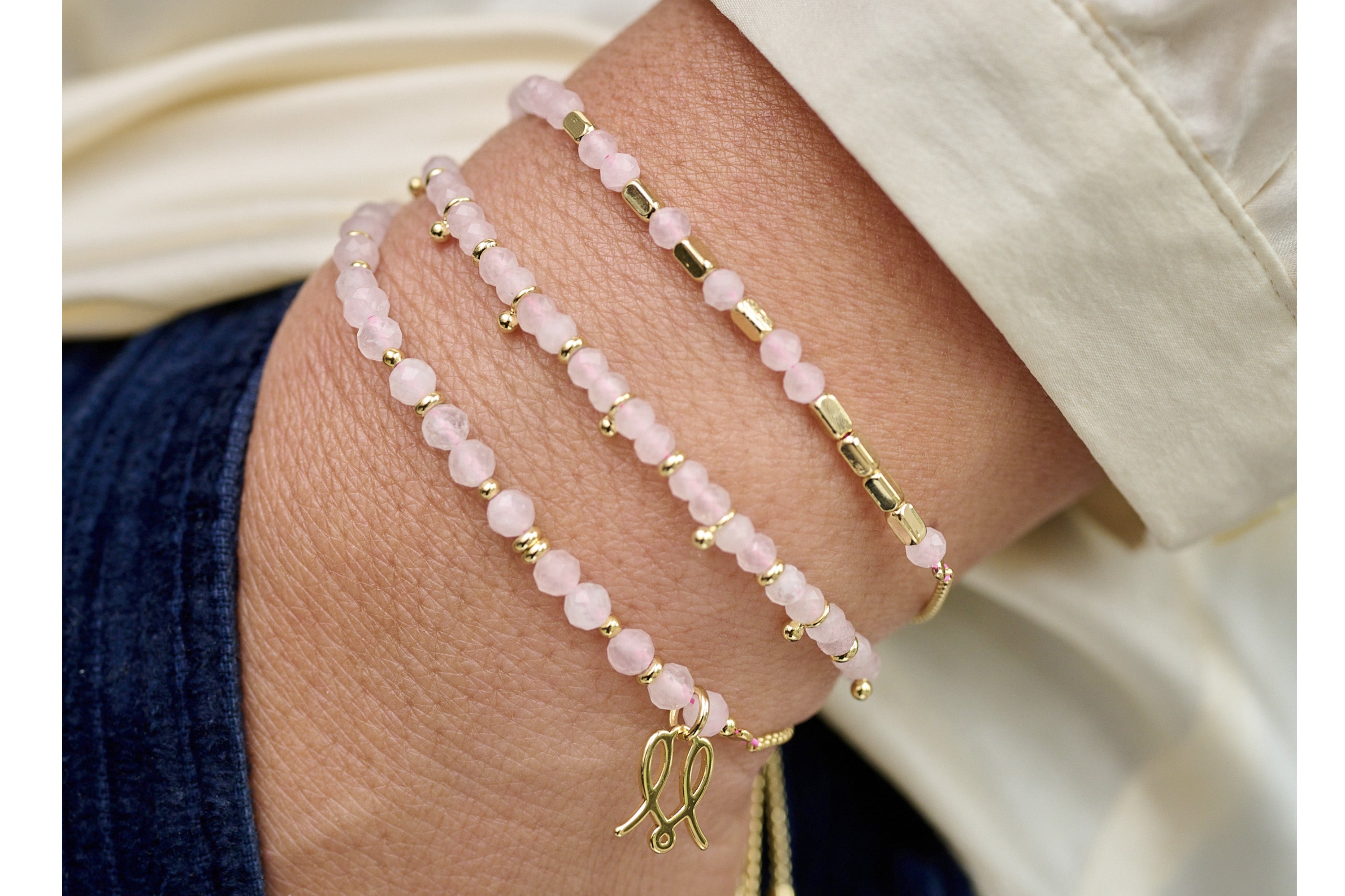 Cherished Rose Quartz Gold Bracelet - Boho Betty