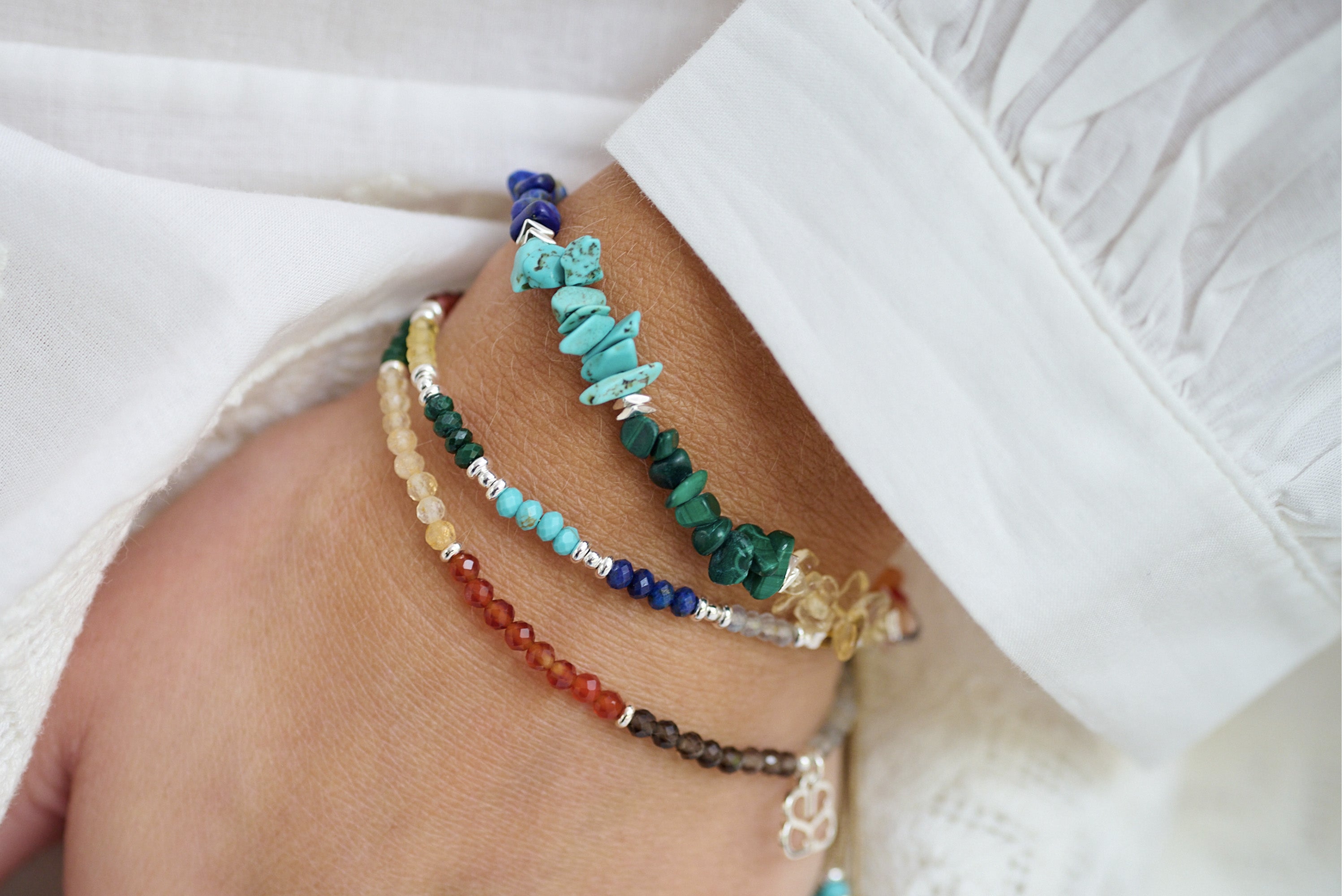 Rainbow 2 Layer Gemstone Bracelet Stack - Boho Betty