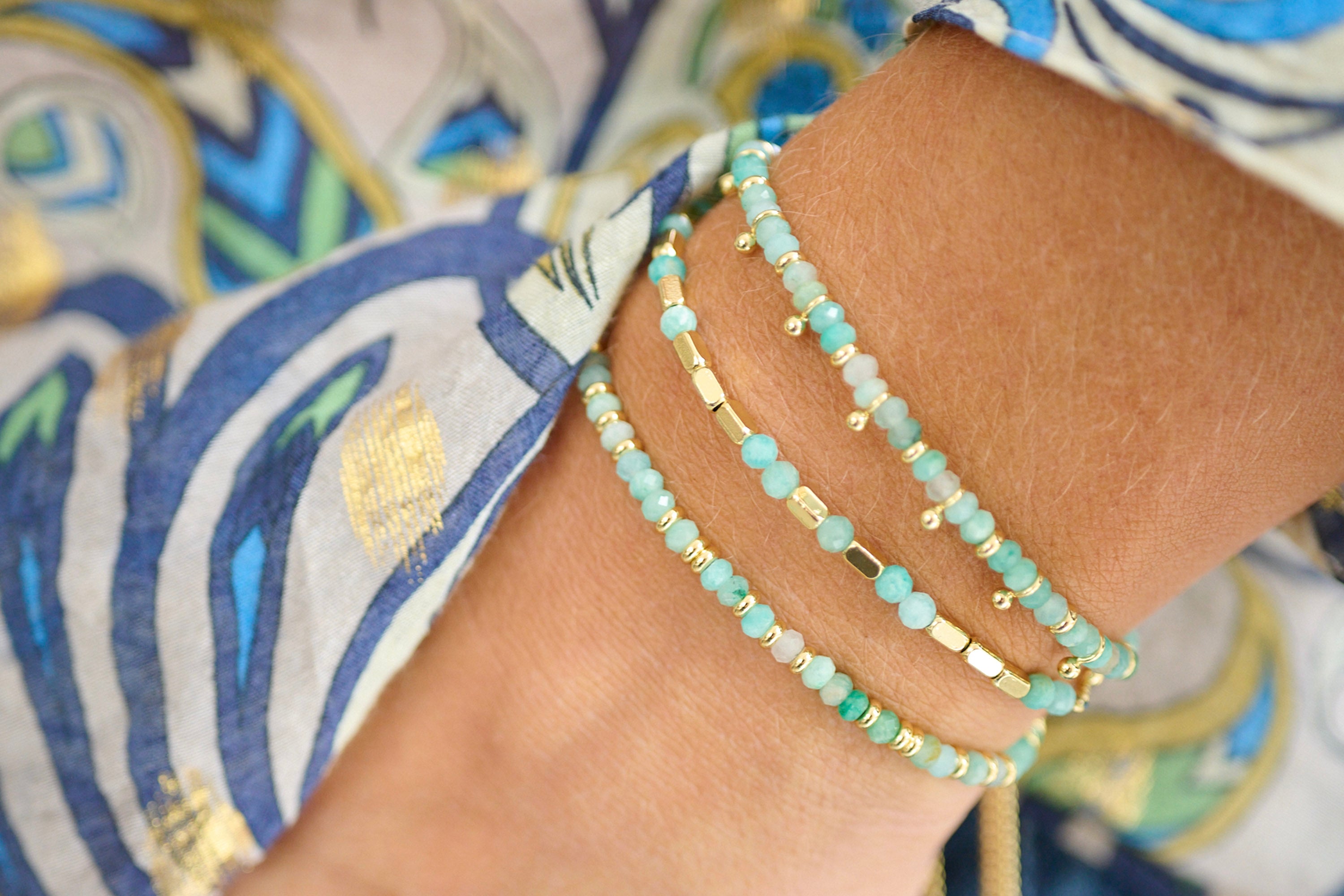 Encourage Amazonite Gold Bracelet - Boho Betty