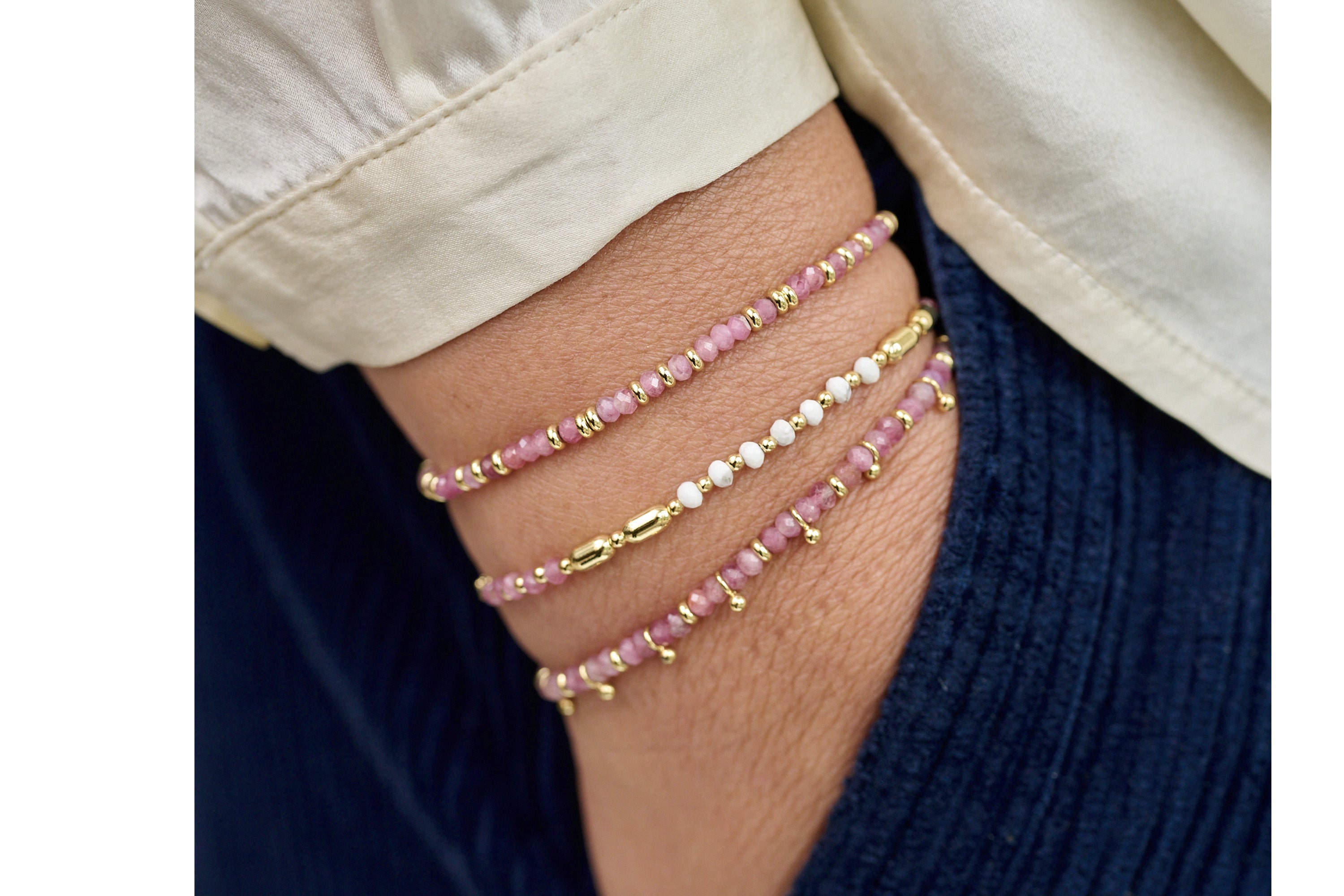 Mystical Pink Tourmaline Gold Bracelet - Boho Betty