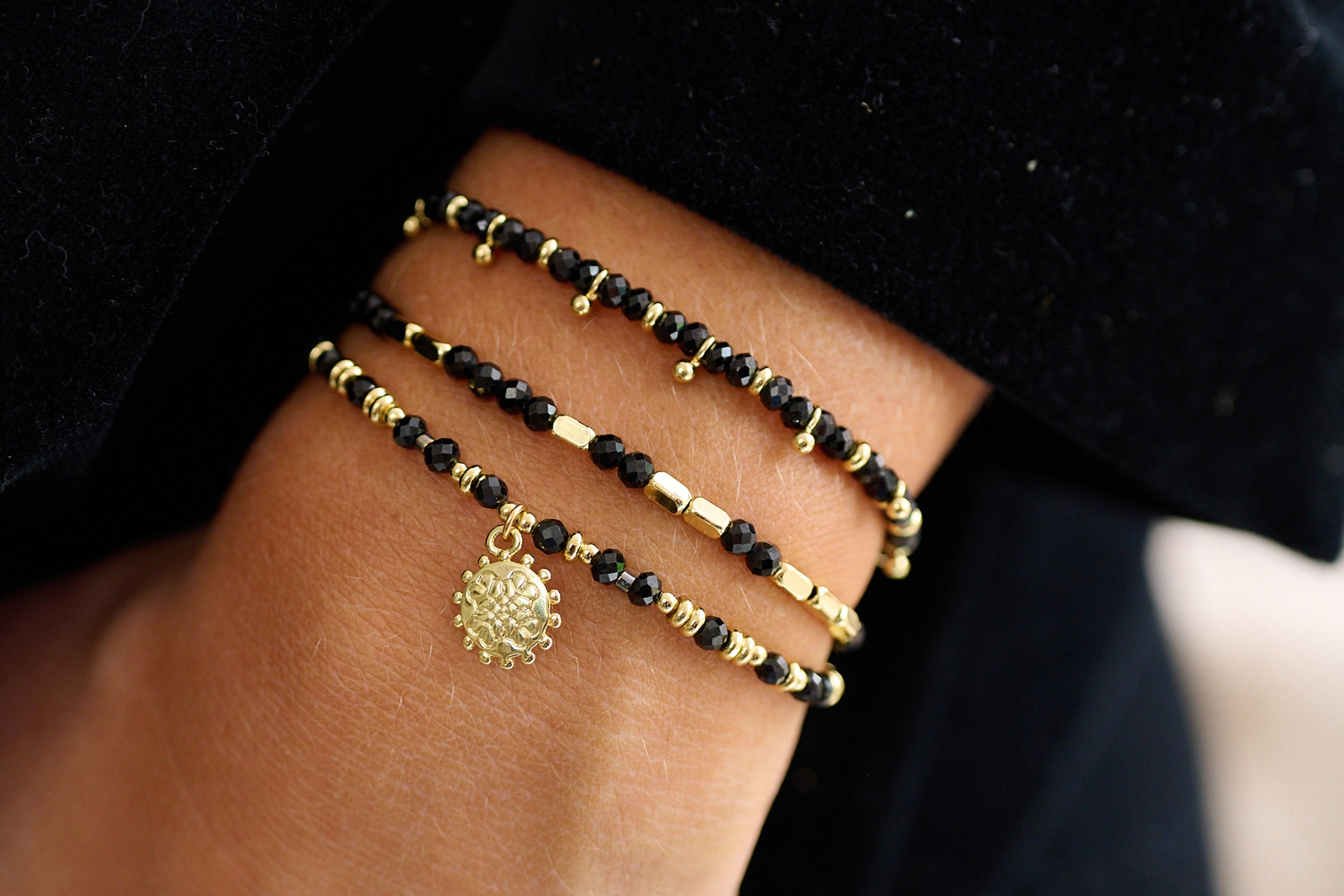 Inspiration Black Spinel Gold Bracelet - Boho Betty