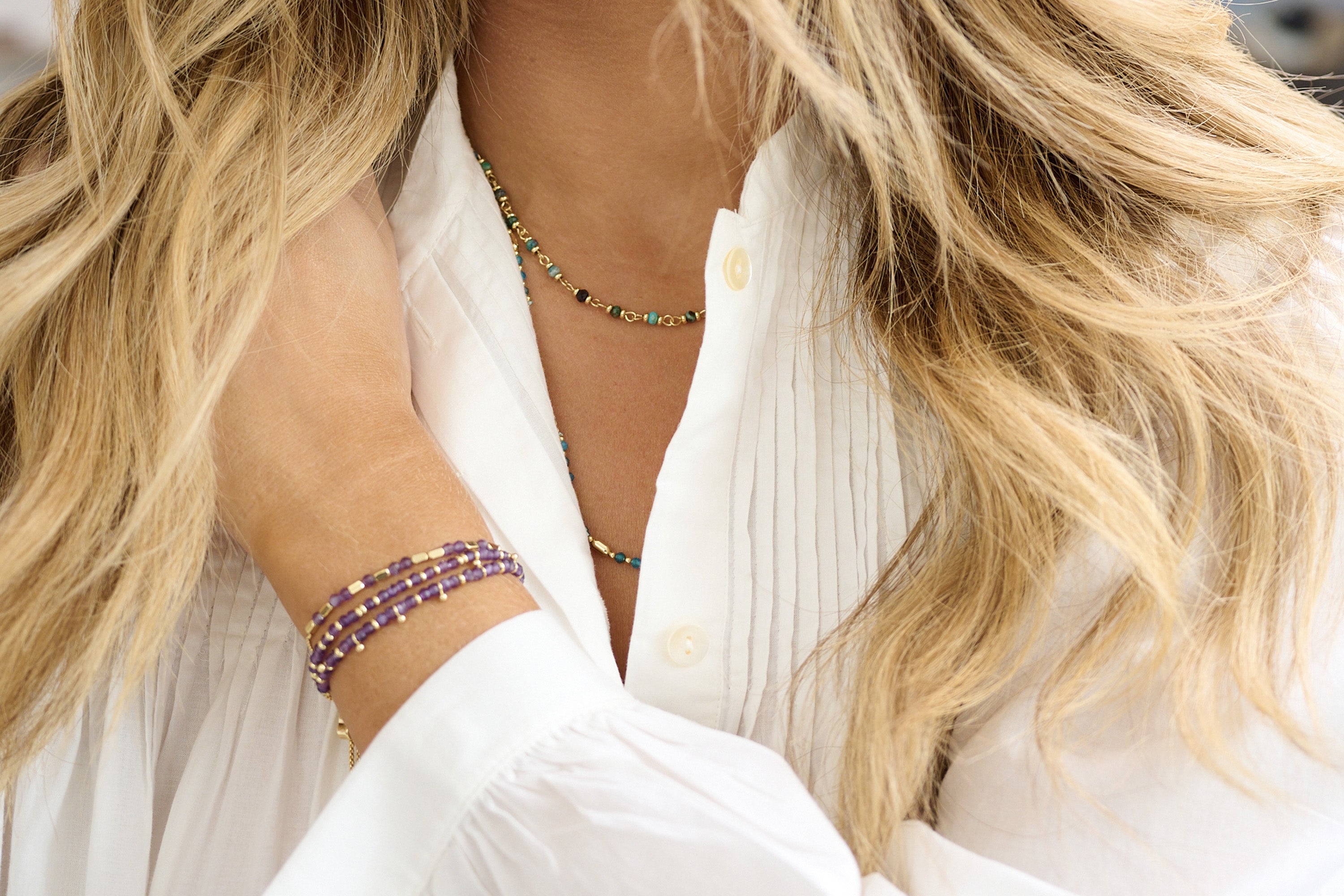 Harmony Amethyst Gold Bracelet - Boho Betty