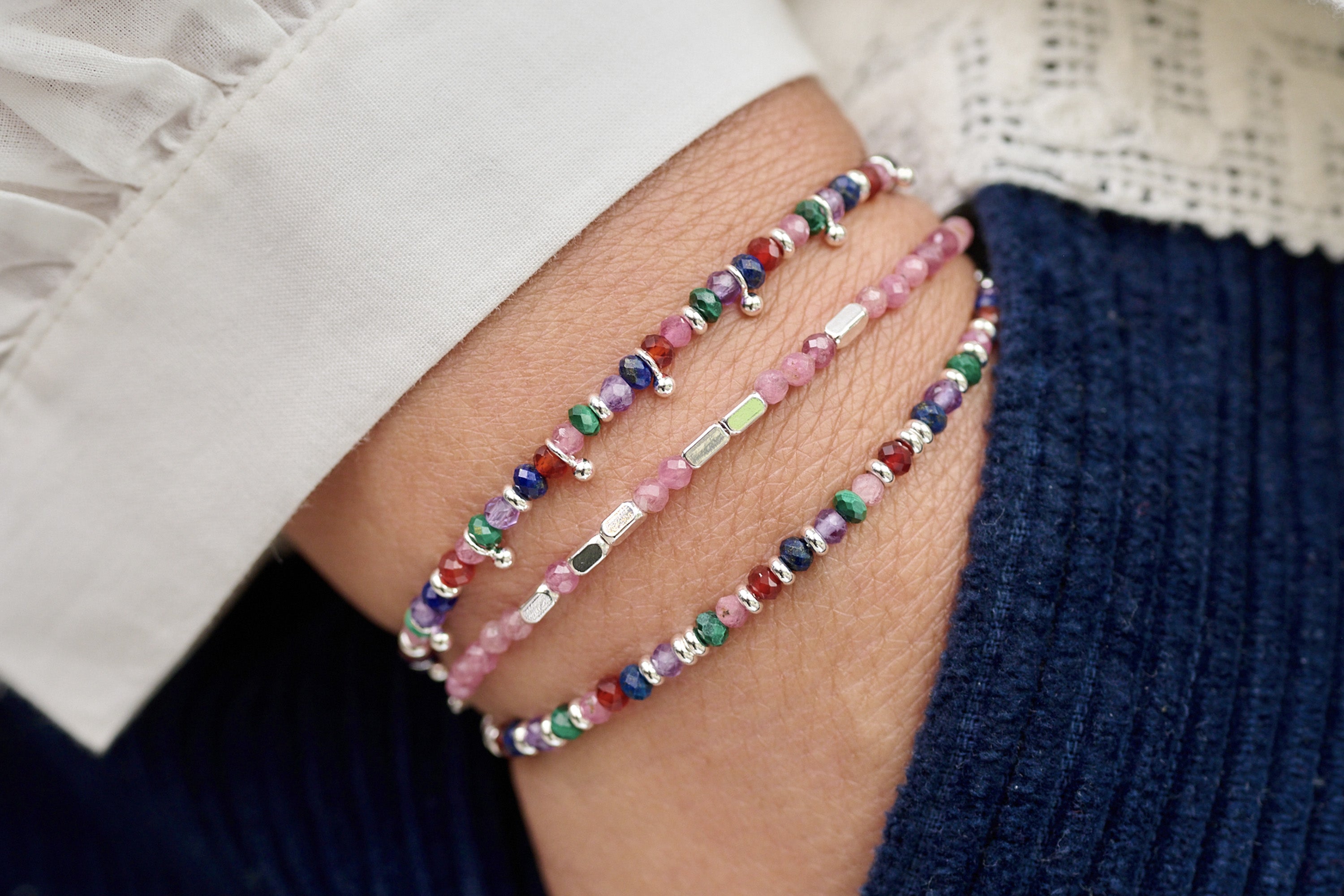 Happiness Pink Tourmaline Silver Bracelet - Boho Betty