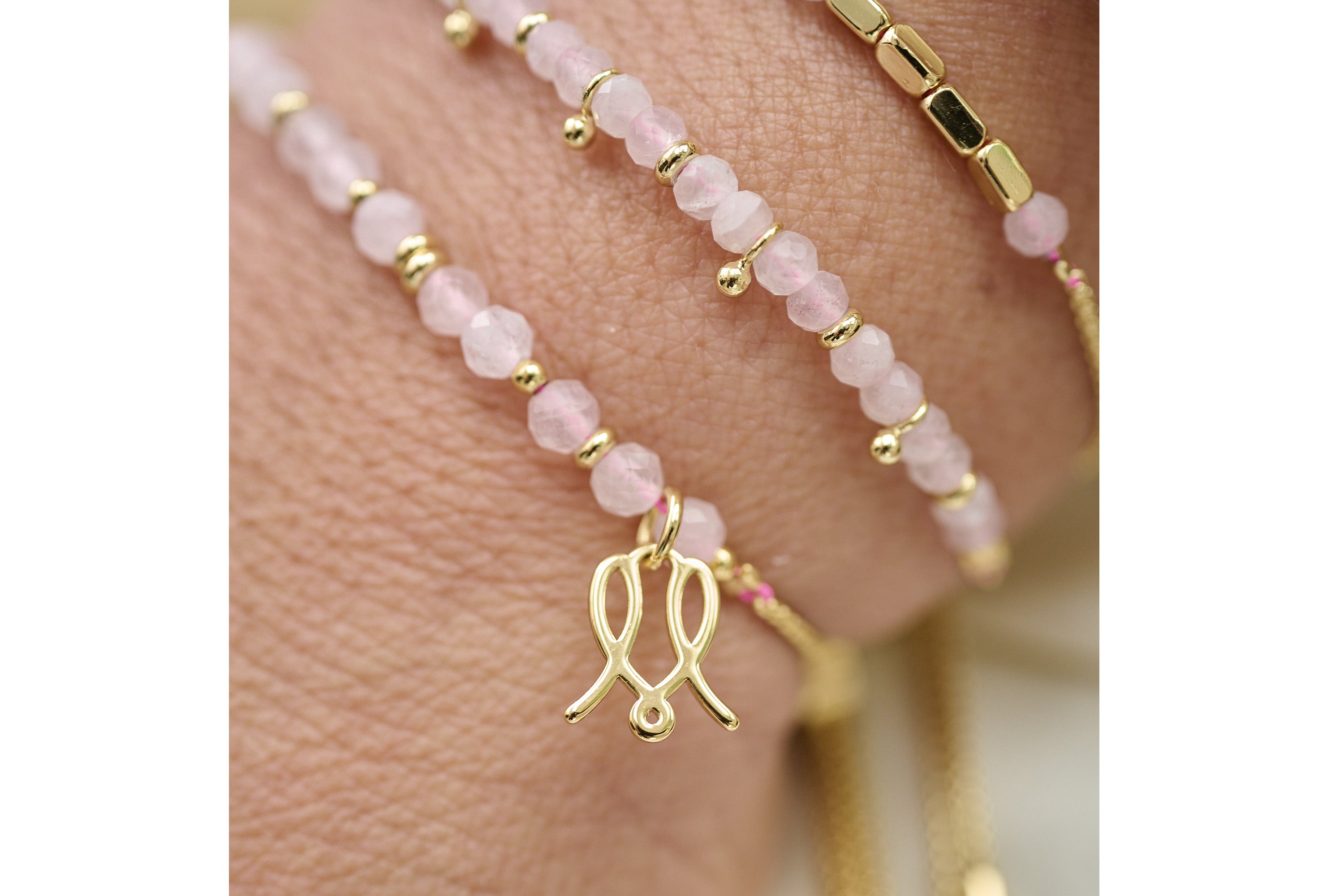 Cherished Rose Quartz Gold Bracelet - Boho Betty