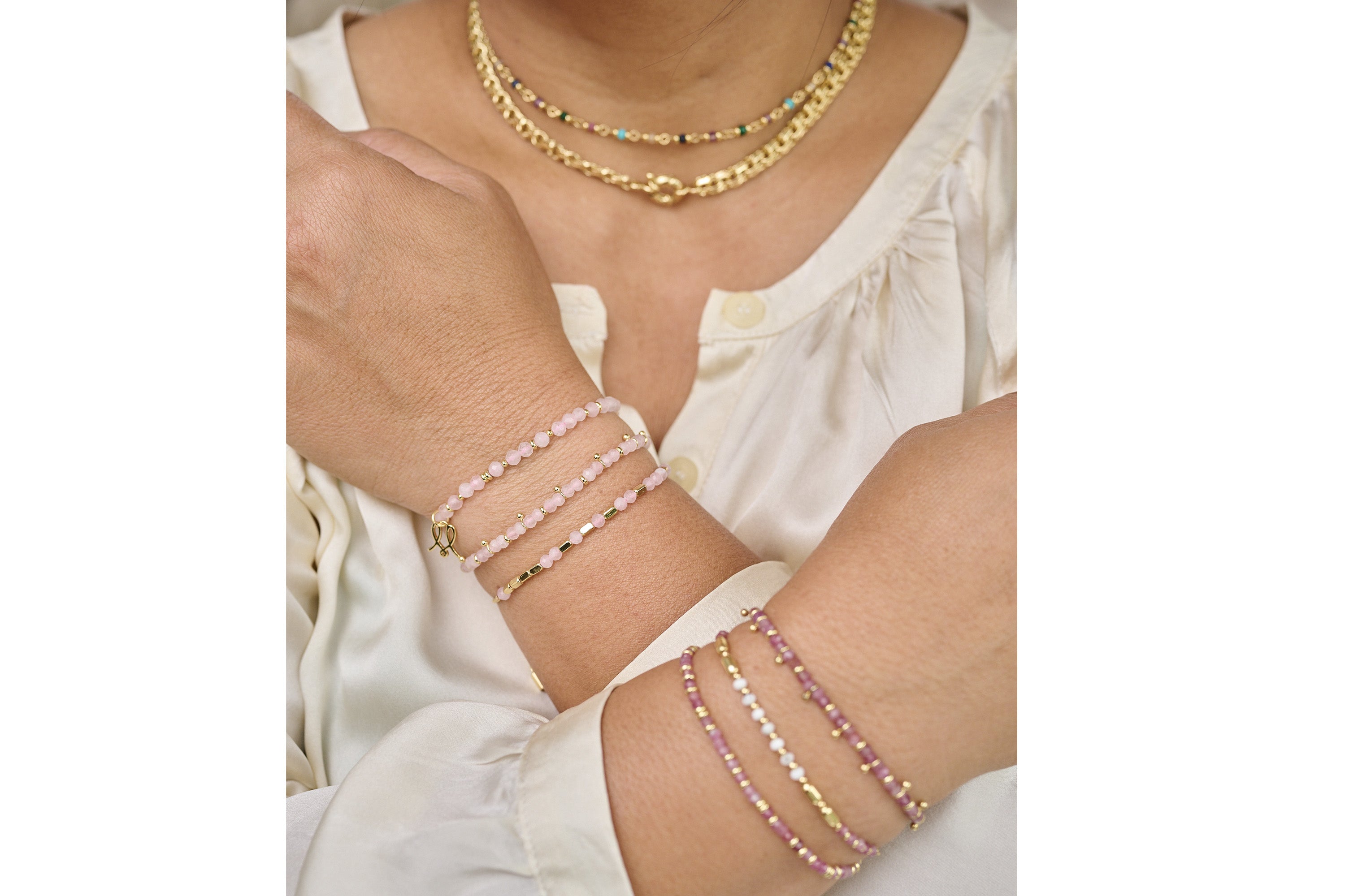 Harmony Pink Tourmaline Gold Bracelet - Boho Betty